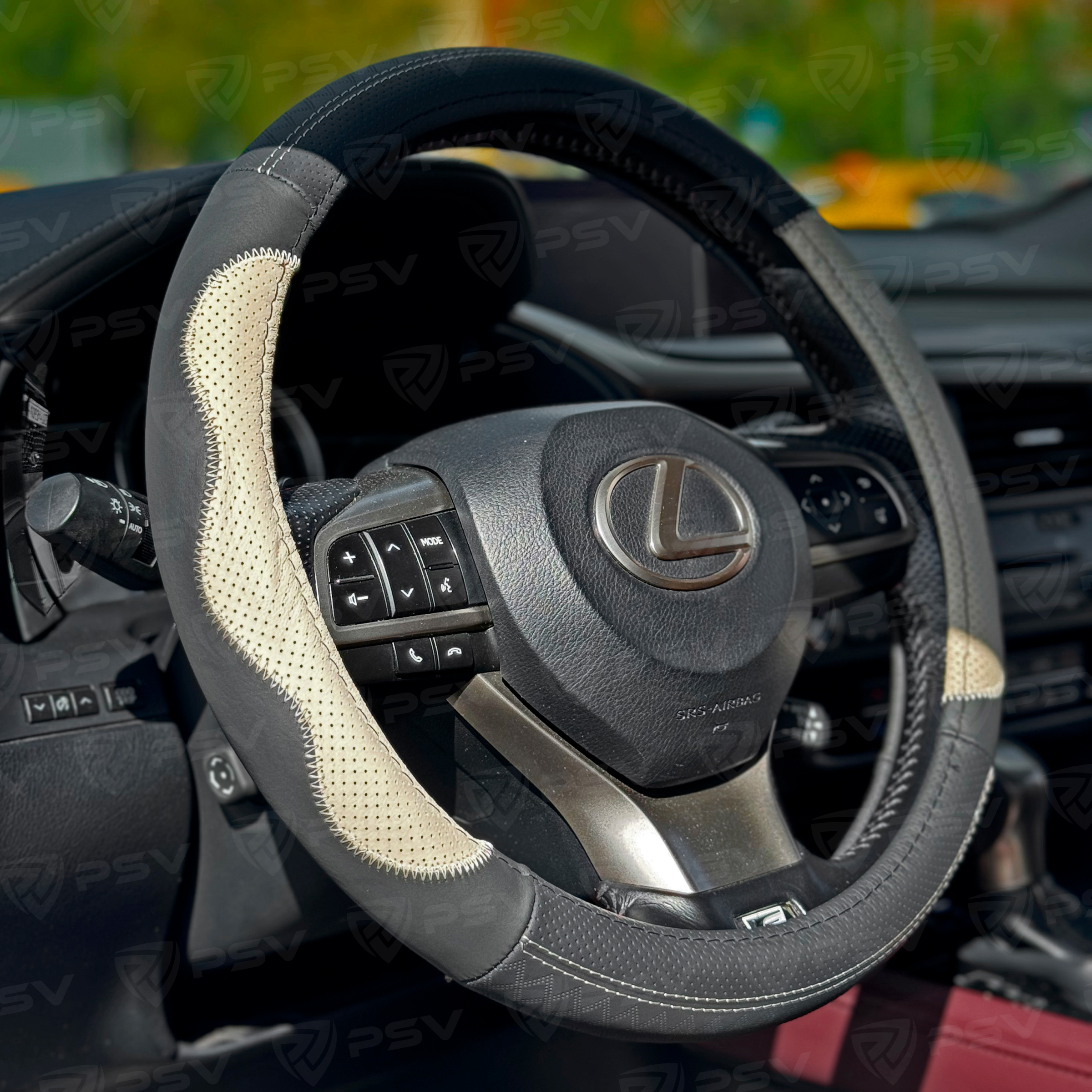 Оплетка на руль кожаная PSV KORONA (Черно-Бежевый) M, с перфорацией