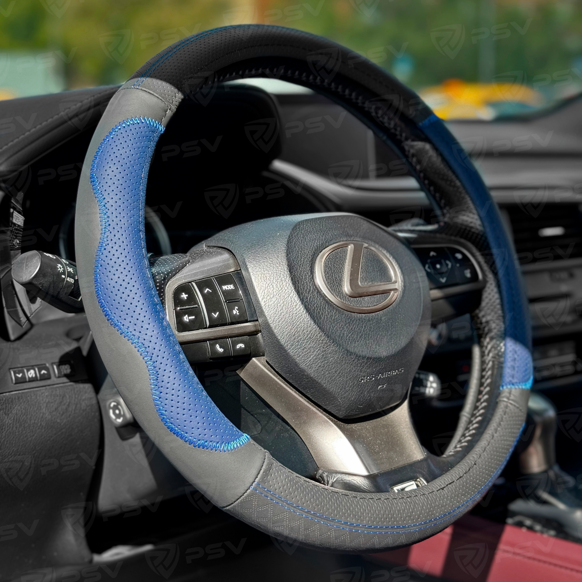 Оплетка на руль кожаная PSV KORONA (Черно-Синий) M, с перфорацией