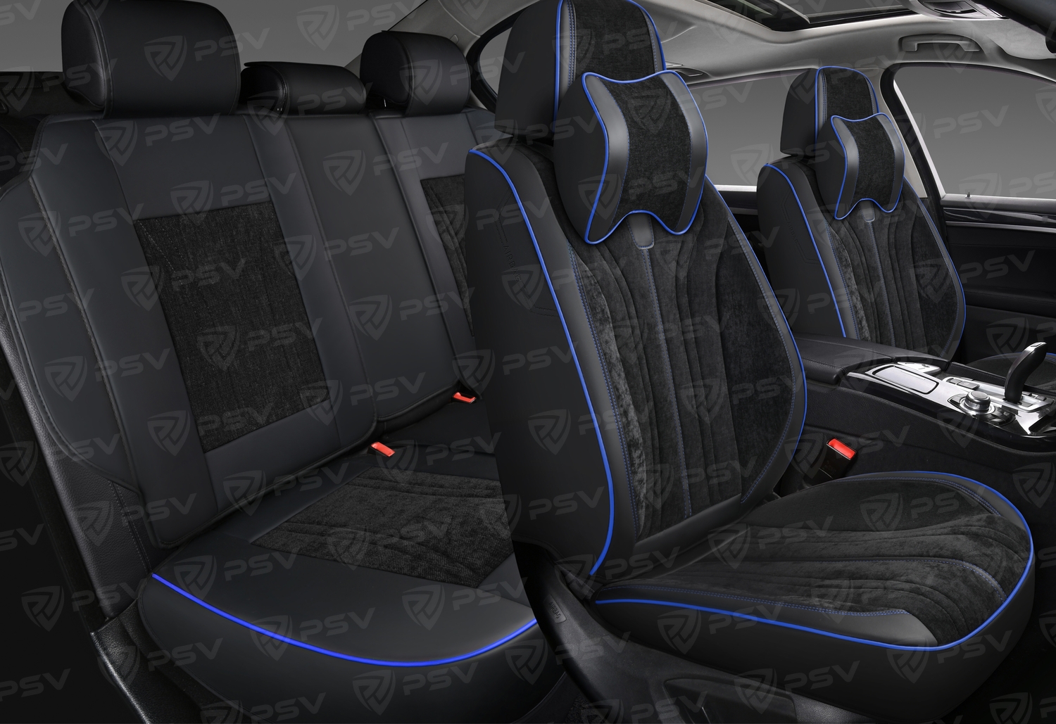 Накидки 5D PSV Grand (Черный/Отстрочка синяя), комплект на весь салон