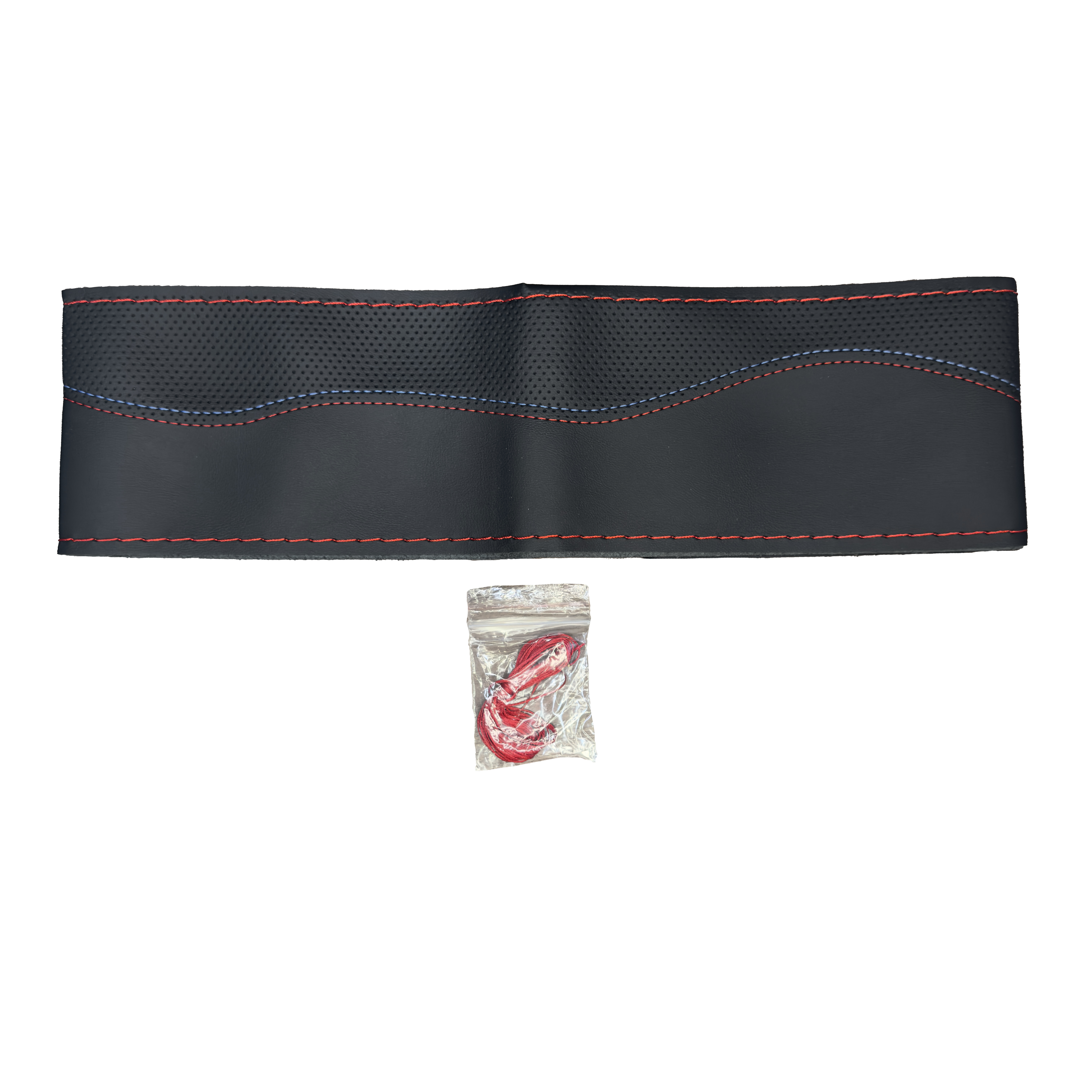 Оплетка на руль PSV со шнуровкой WAVE Fiber (Черный/Отстрочка красная+синяя) M экокожа