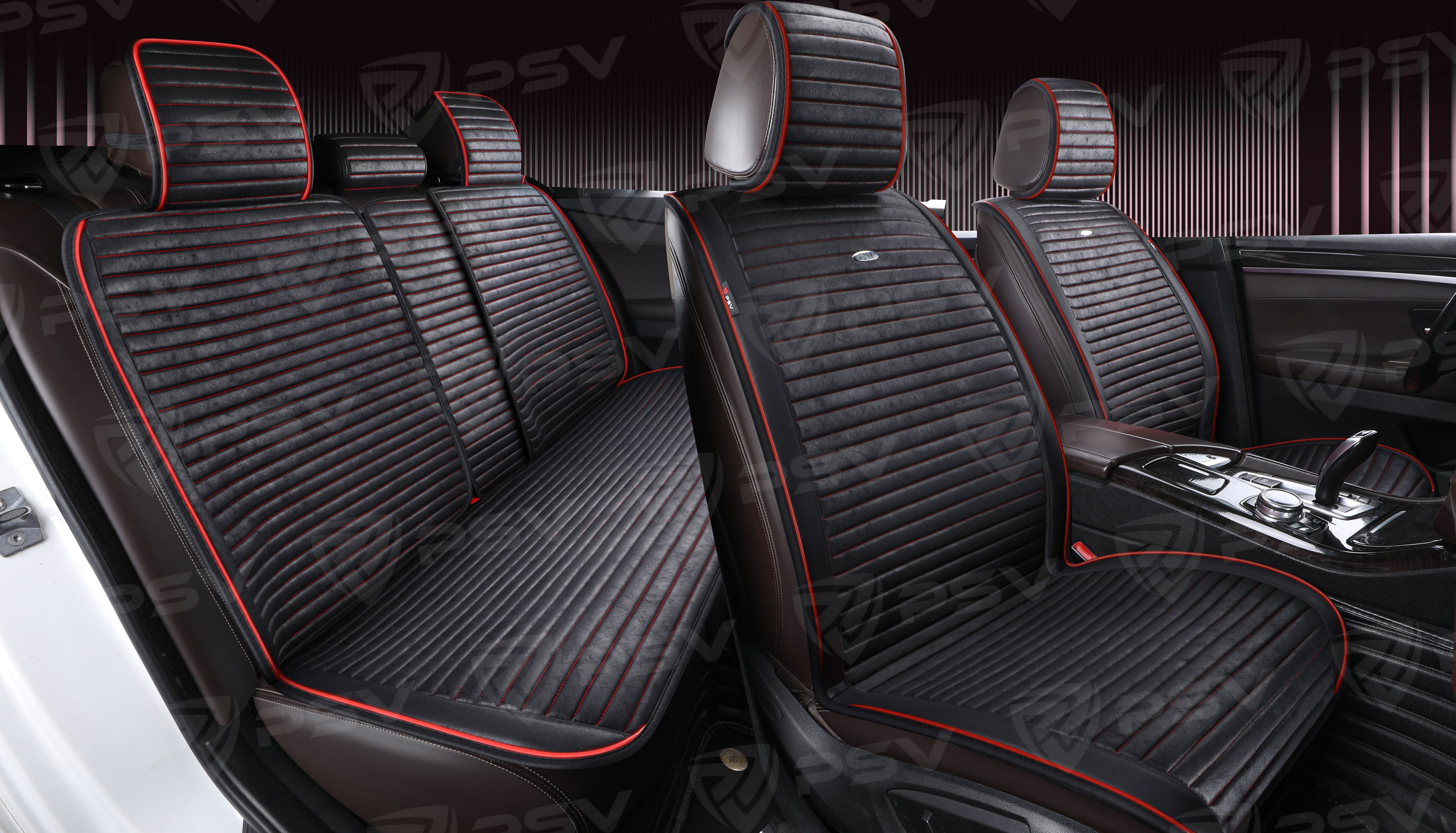 Накидки PSV Bliss PRO Skin (Черный/Кант Красный), комплект на весь салон, мокрая кожа