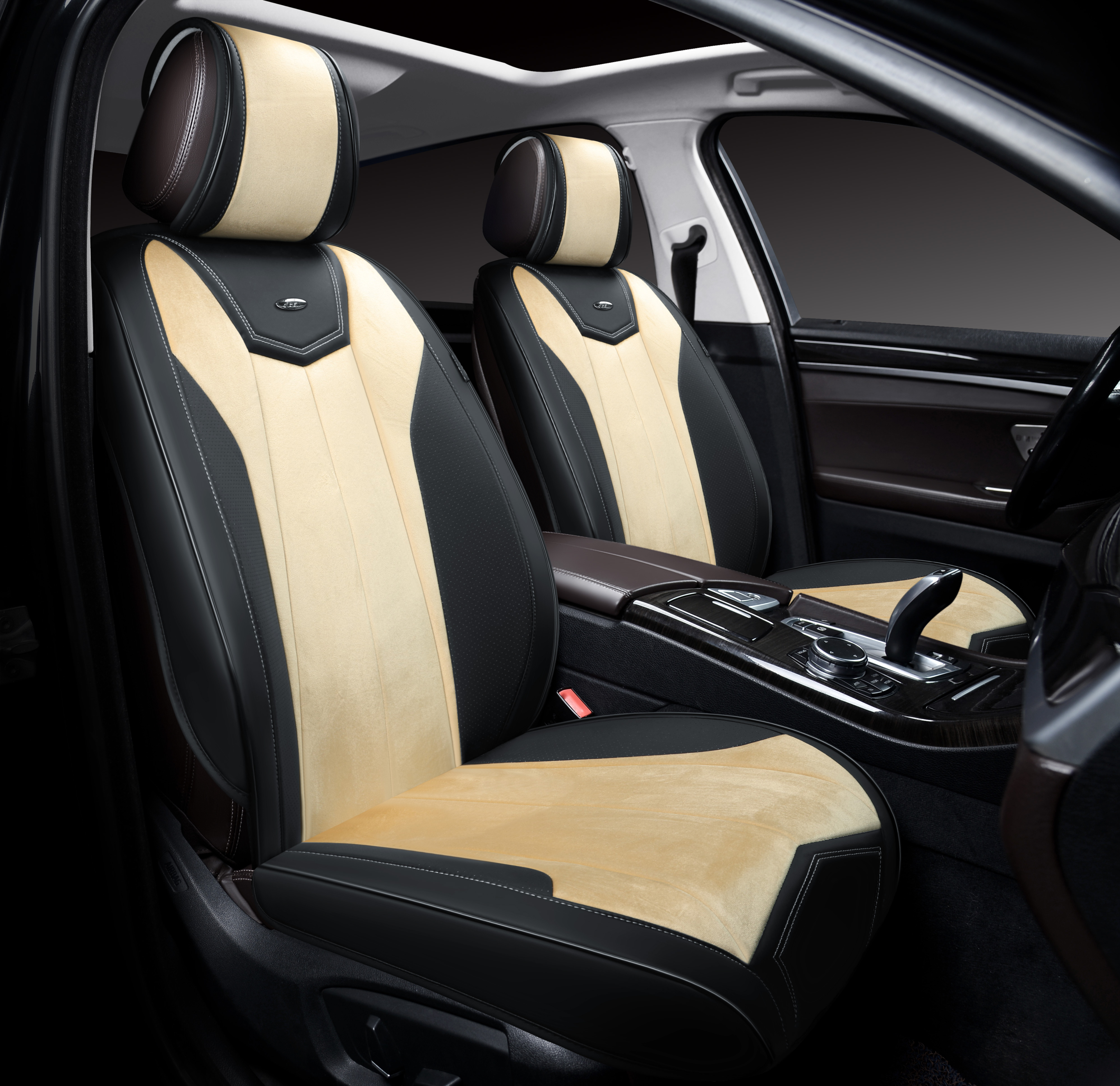 Накидки 3D PSV Betman 2 FRONT (Черно-Бежевый), на передние сиденья, экокожа + велюр