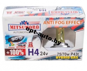 Автолампы MITSUMORO Н4  24v 70/75wP43t +100% anti fog effect набор 2 шт. (Япония)