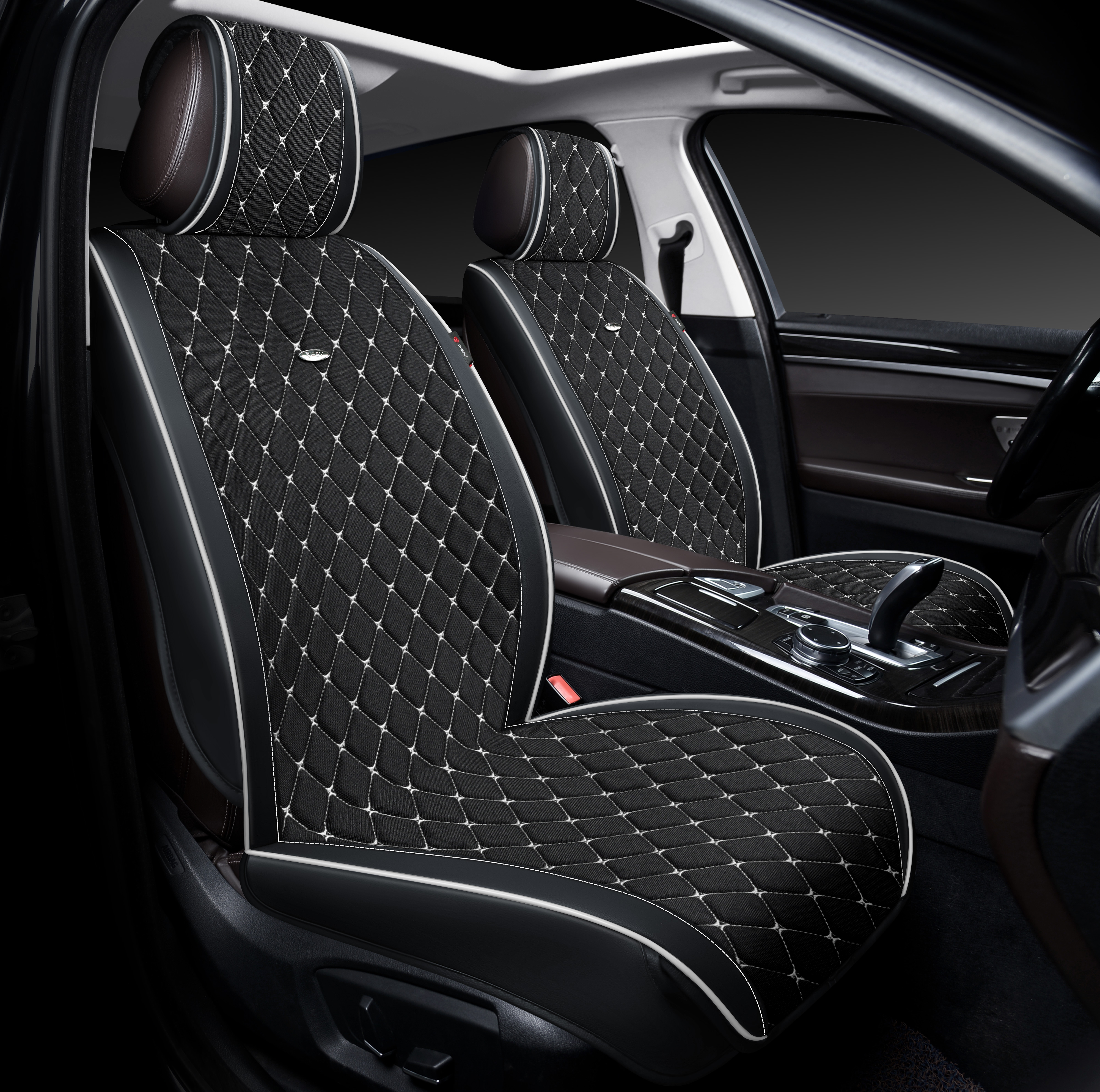 Накидки 3D PSV Baron 2 FRONT (Черный/Отстрочка белая), на передние сиденья, экокожа + лен