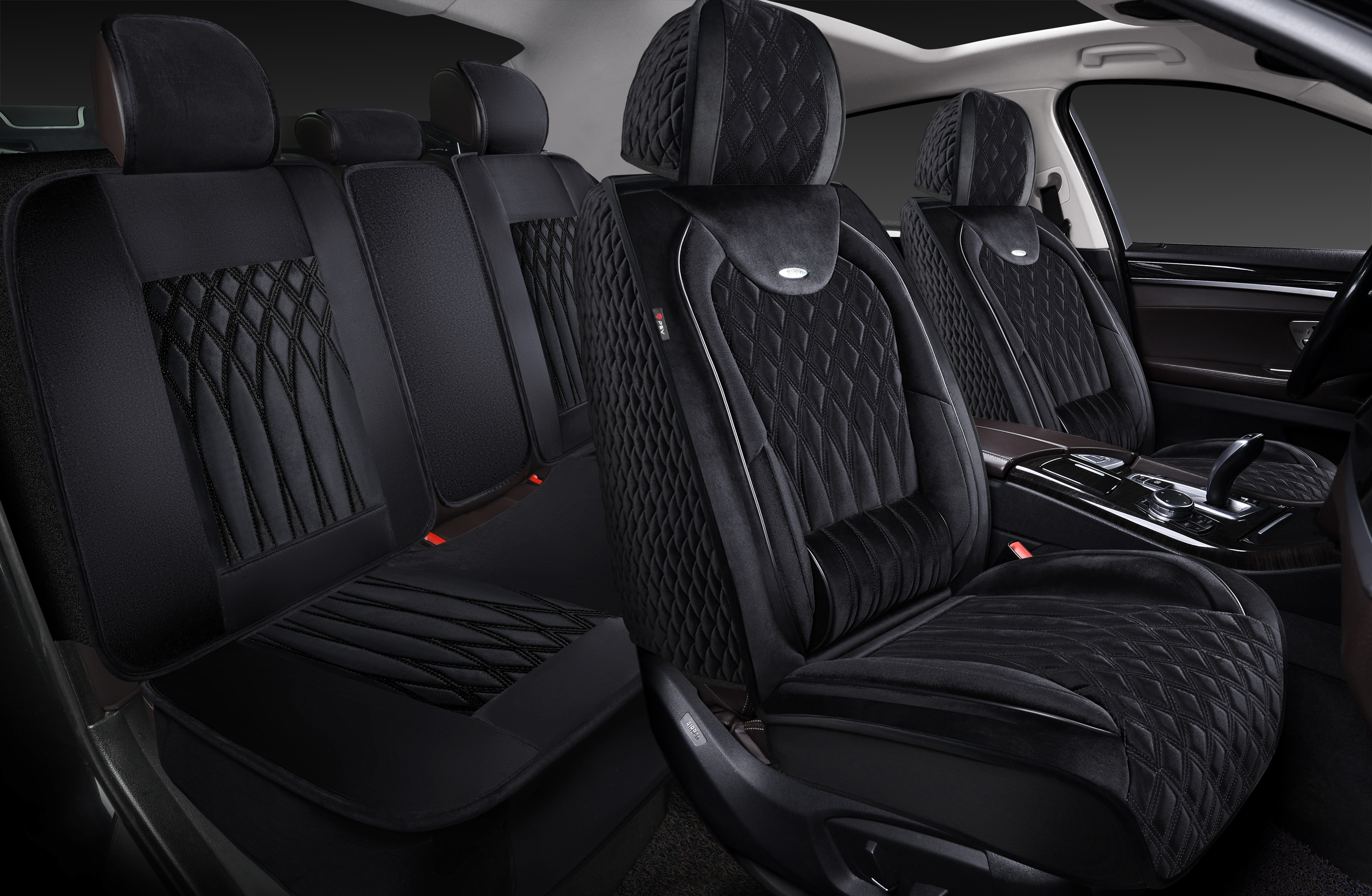 Накидки 5D PSV Galant Velur (Черный/Отстрочка Черная), комплект на весь салон, велюр