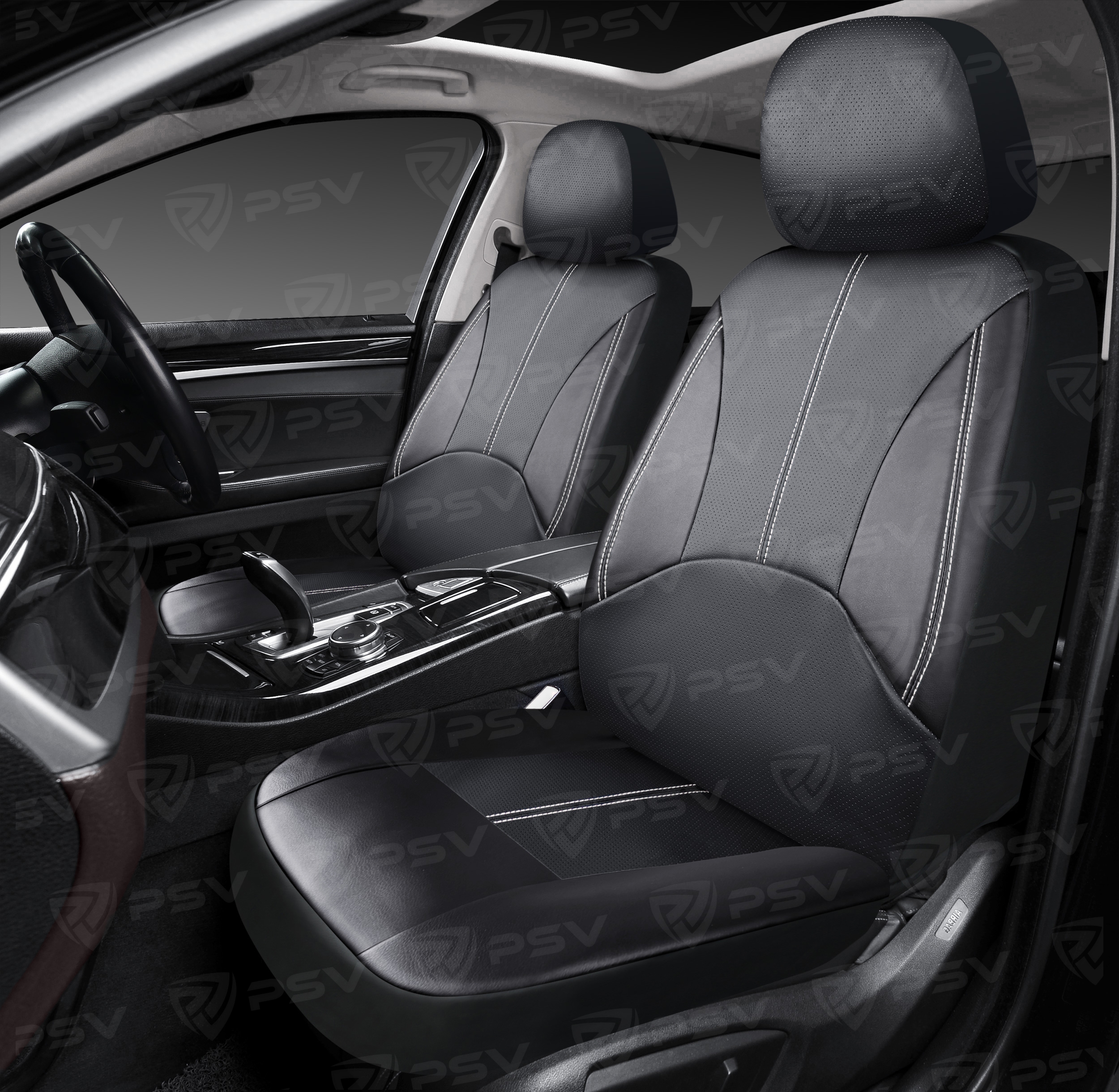 Чехлы PSV Imperial Next 2 FRONT  (Черный/отстрочка белая), экокожа (ХИТ ПРОДАЖ)