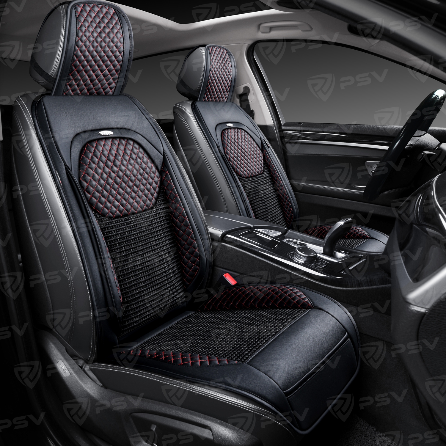 Накидки PSV Vostok FRONT (Черный/Отстрочка красная), на переднее сиденье (1 шт.)