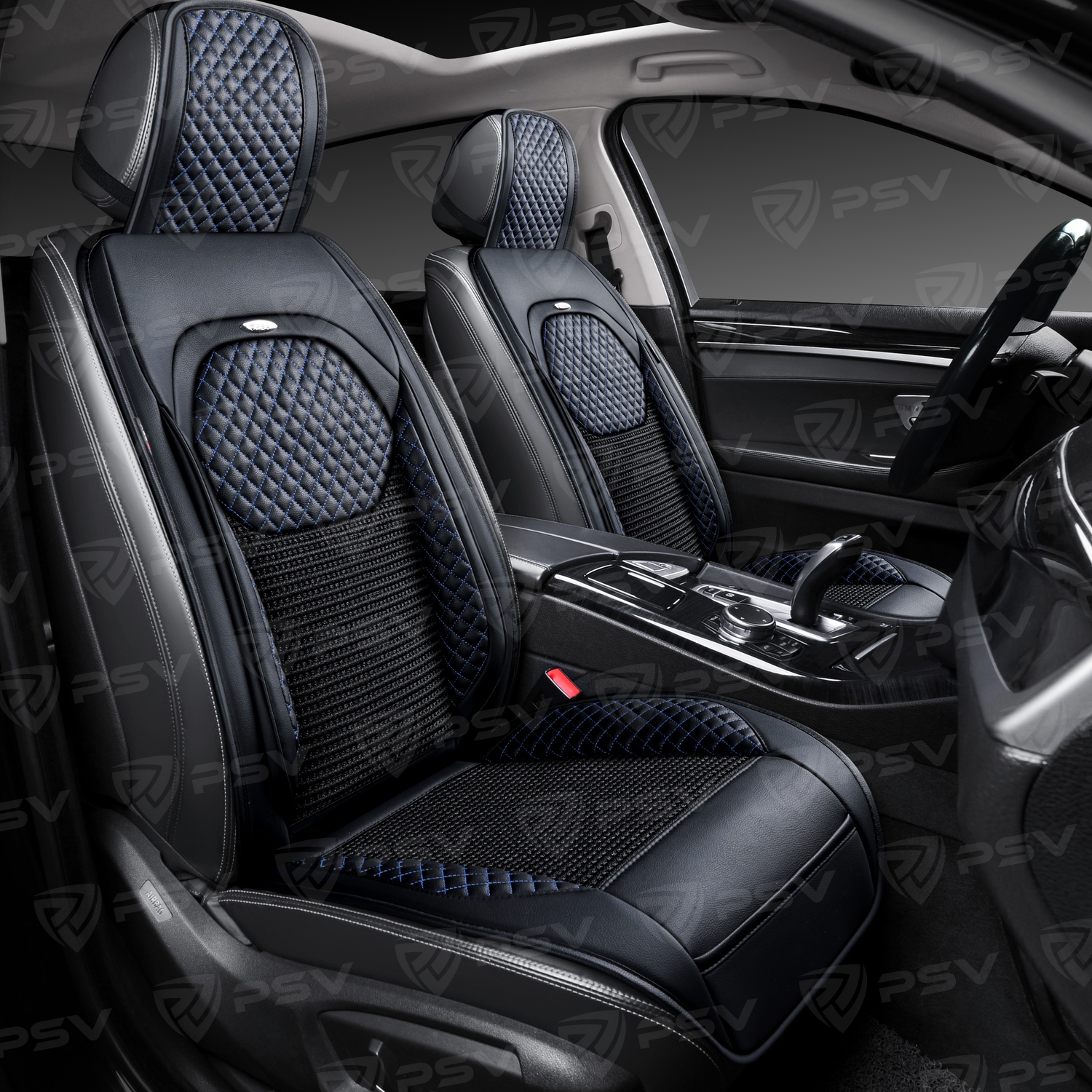 Накидки PSV Vostok FRONT (Черный/Отстрочка синяя), на переднее сиденье (1 шт.)
