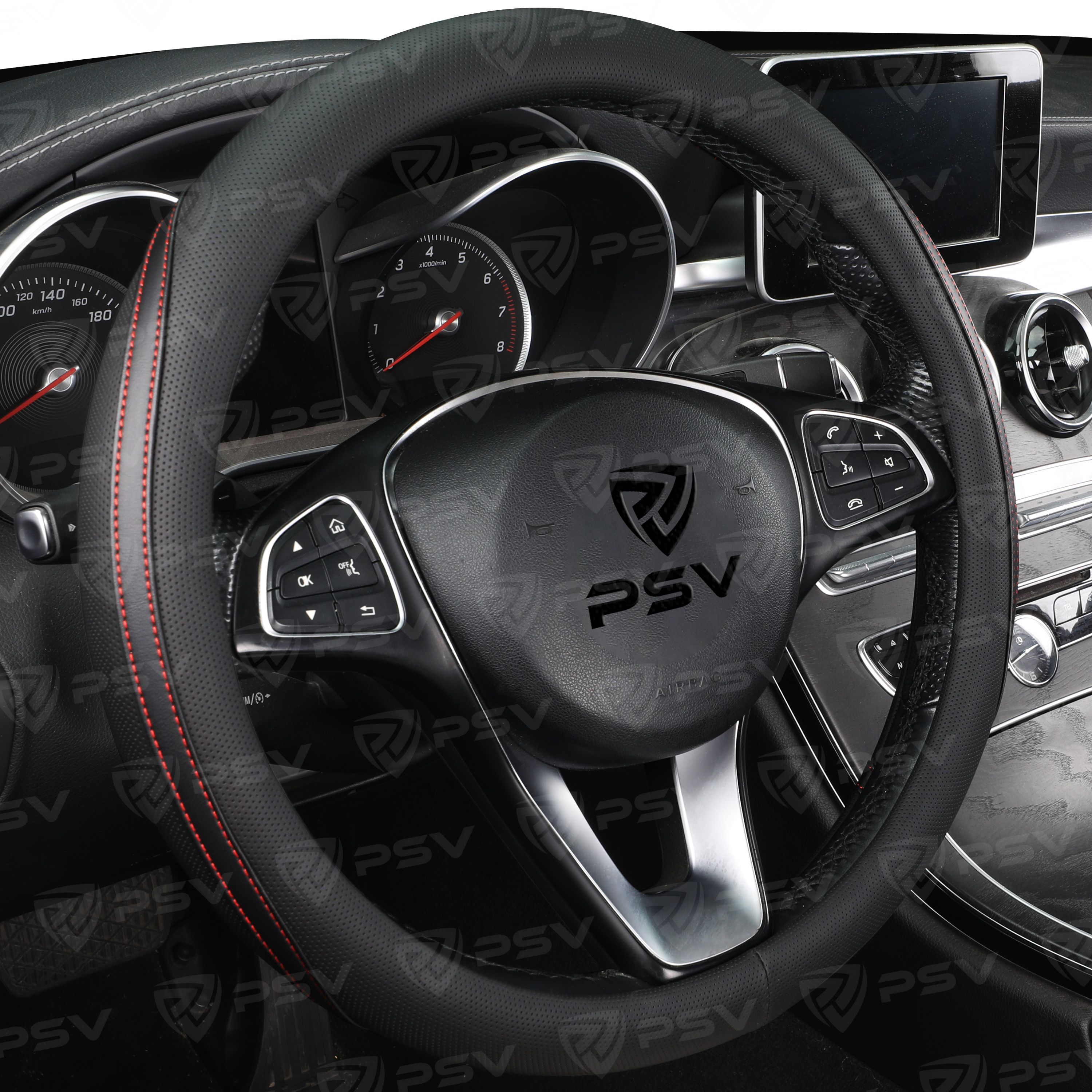 Оплетка на руль PSV TERMIT (Черный/Отстрочка красная) M, экокожа
