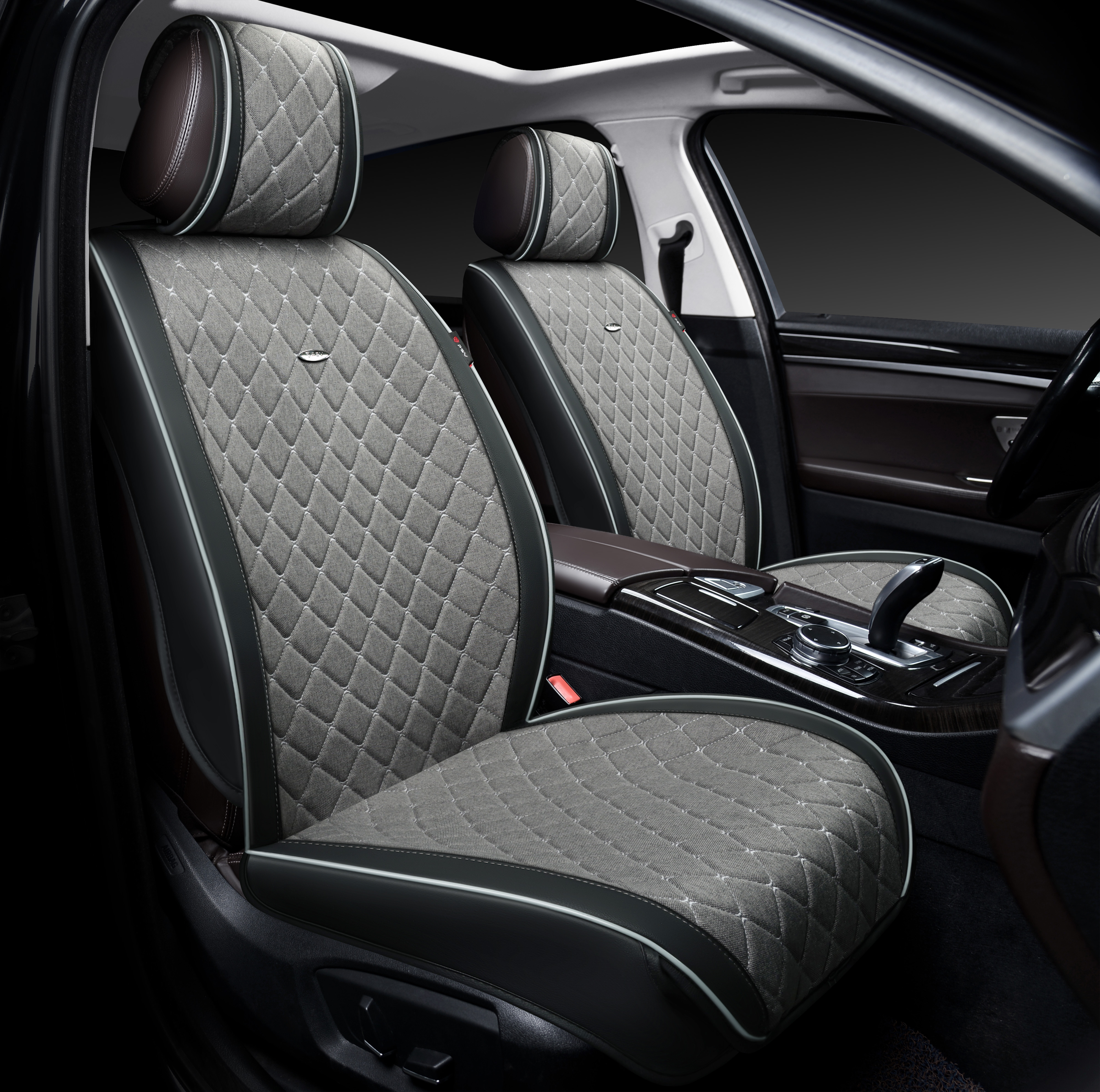 Накидки 3D PSV Baron 2 FRONT (Черно-Серый), на передние сиденья, экокожа + лен