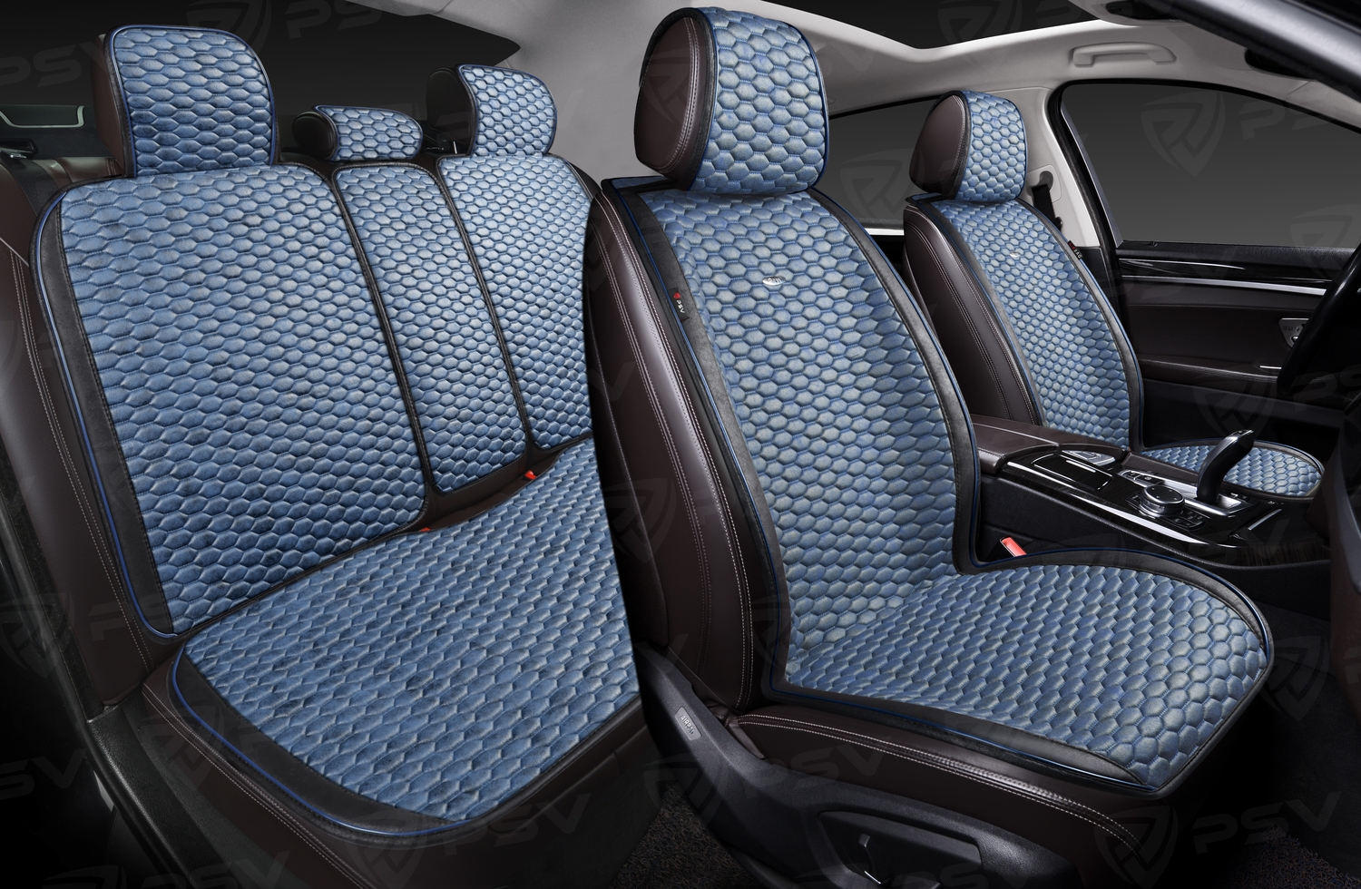 Накидки PSV Hornet PRO Skin (Черно-Синий), комплект на весь салон, мокрая кожа