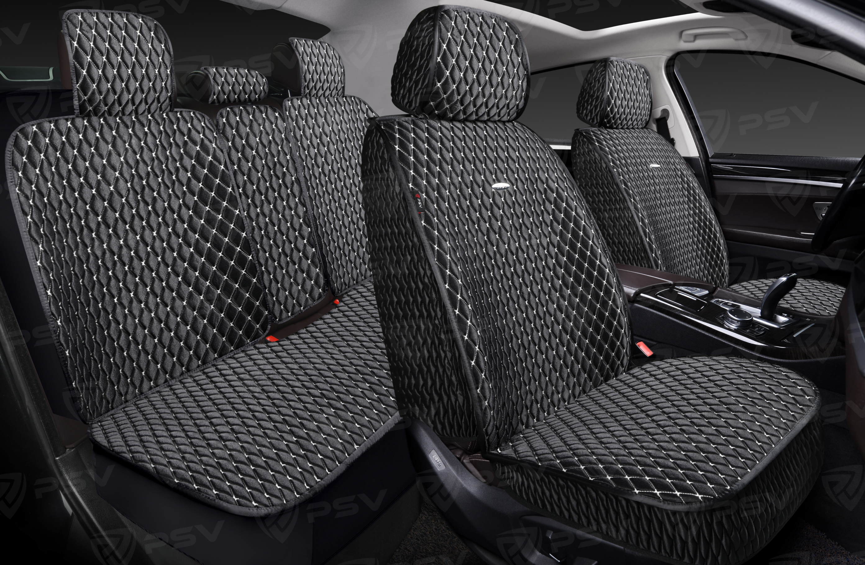 Накидки 5D PSV Xolodok (Черный/Отстрочка Белая), комплект на весь салон, холодок