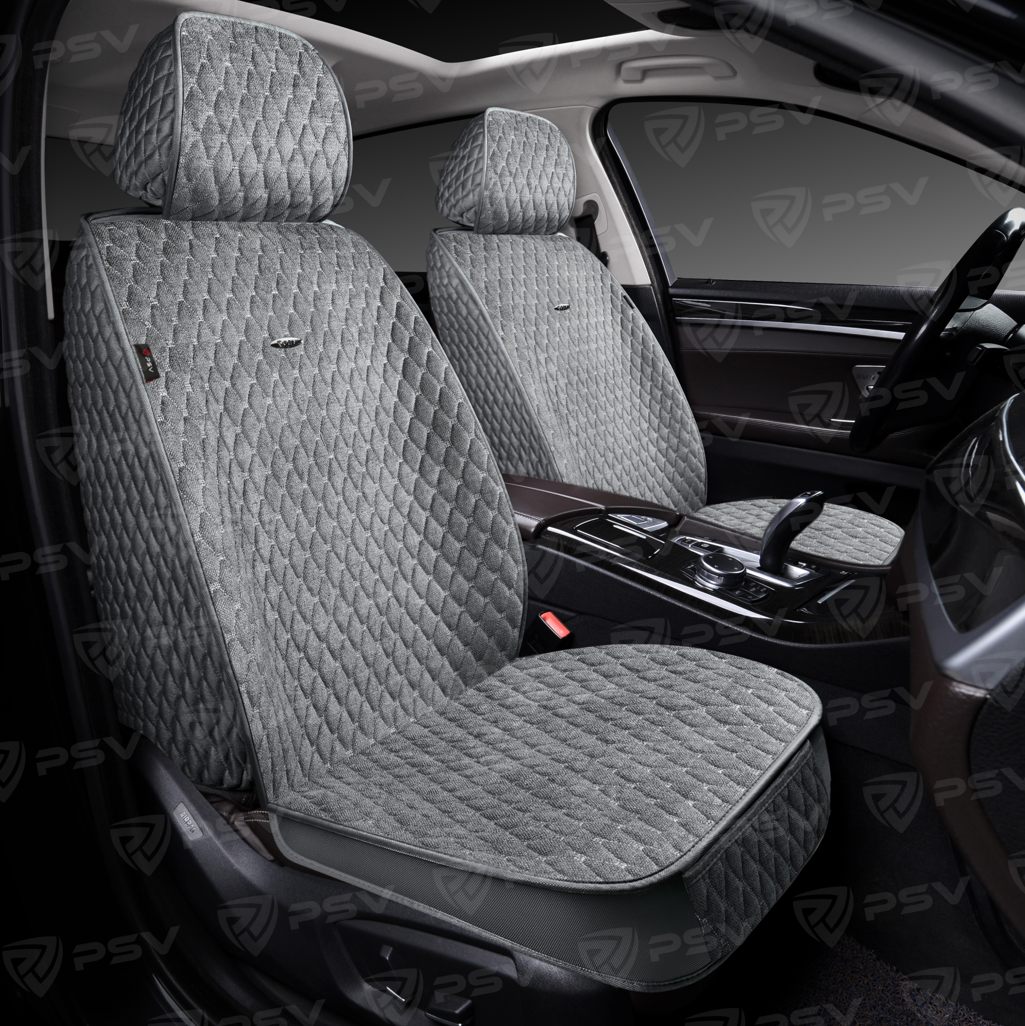 Накидки 5D PSV Velvet 2 FRONT (Серый/Отстрочка Белая), на передние сиденья, вельвет