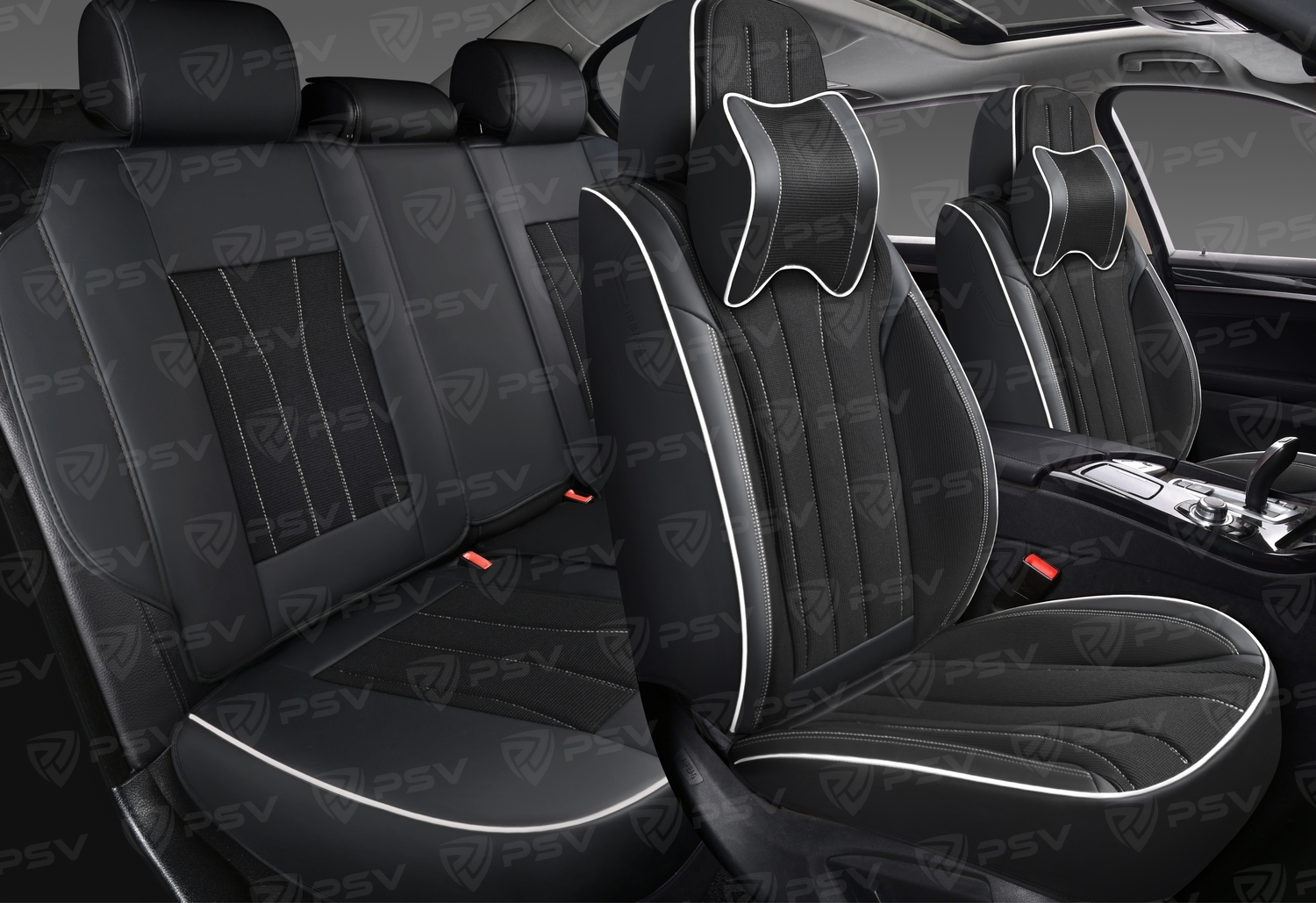 Накидки 5D PSV Wonder (Черный/Отстрочка белая), комплект на весь салон