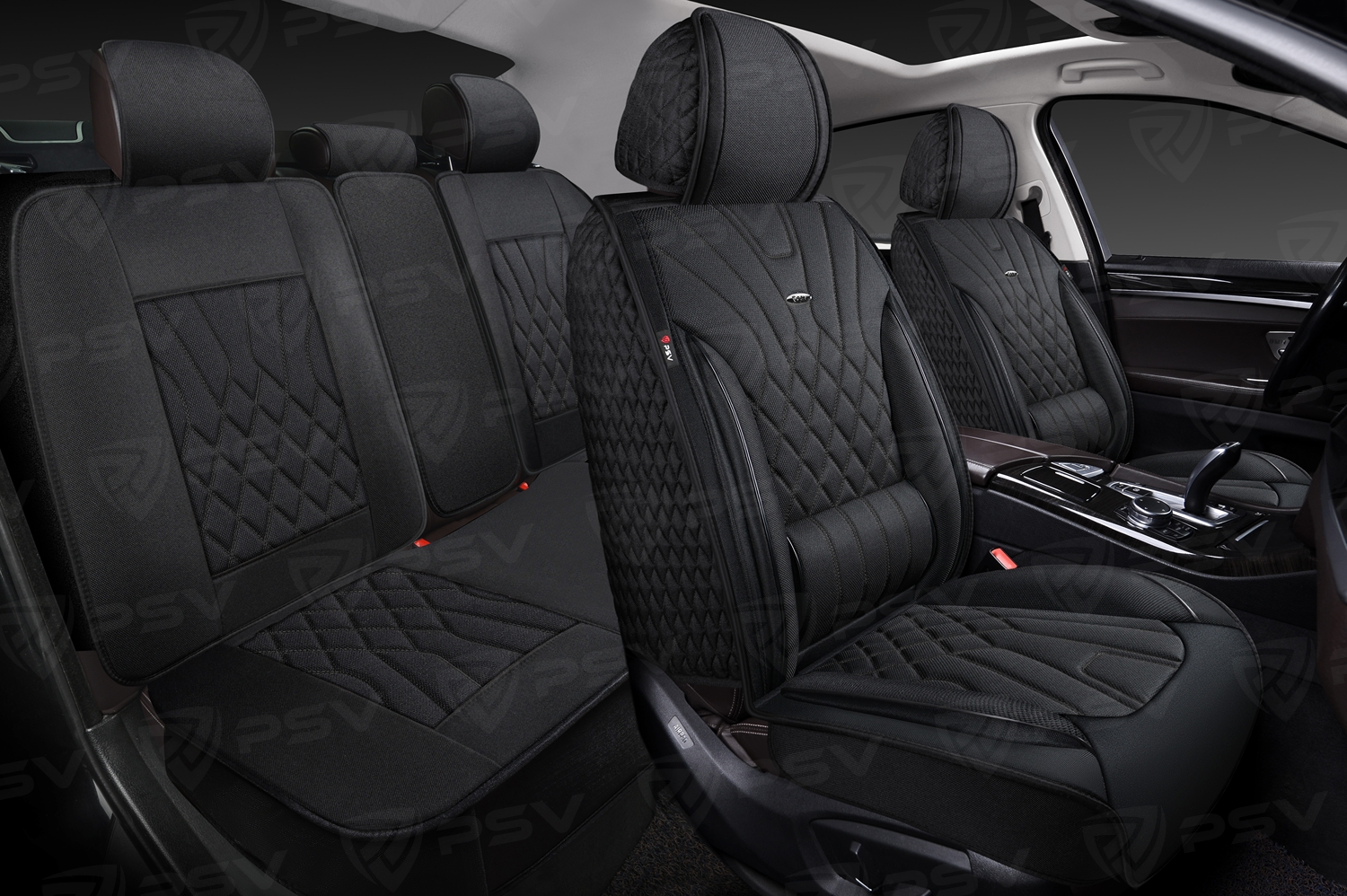 Накидки 5D PSV Matrix Drap (Черный/Отстрочка Черная), комплект на весь салон, драп