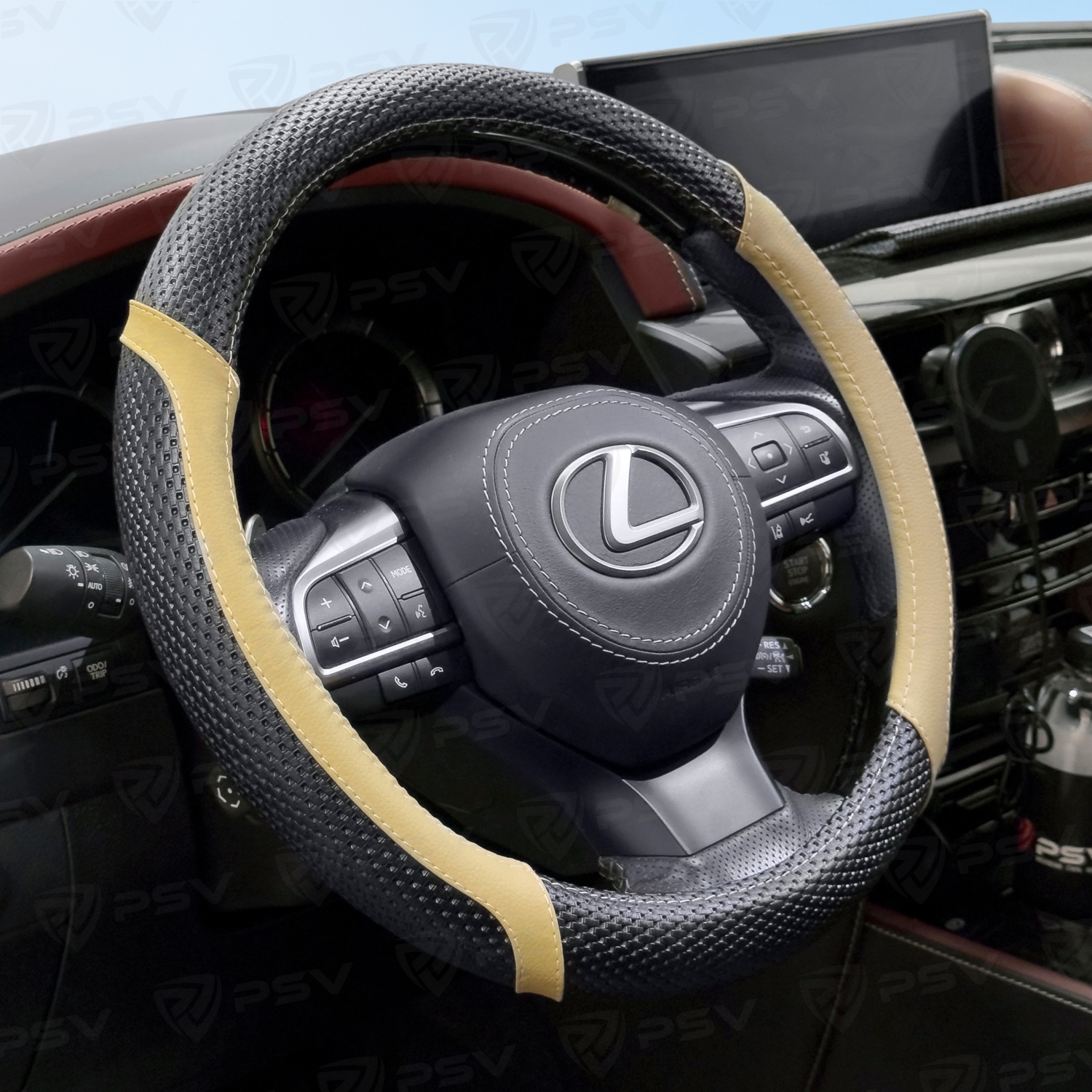 Оплетка на руль  PSV RECT Fiber (Черно-Бежевый) М, экокожа