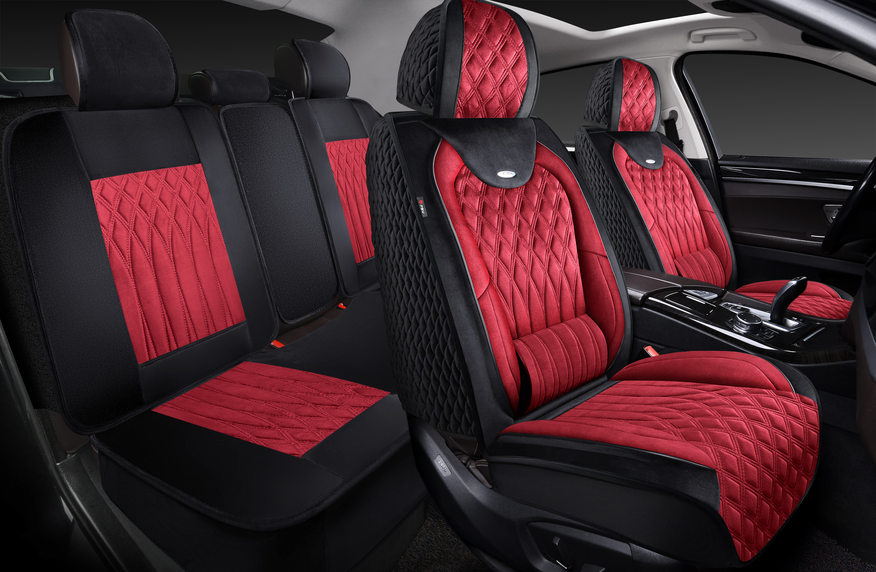 Накидки 5D PSV Galant Velur (Черно-Красный/Отстрочка Красная), комплект на весь салон, велюр