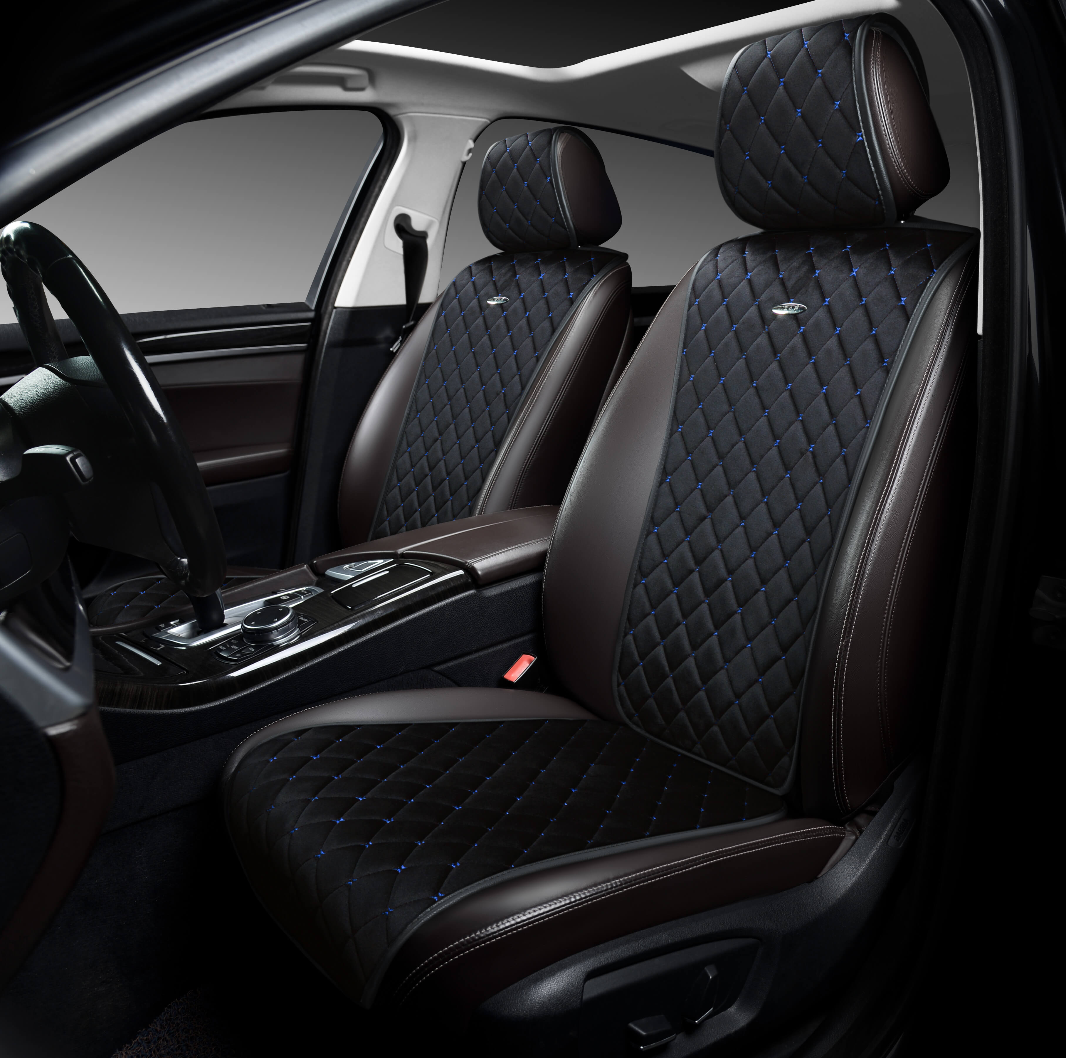 Накидки PSV Asterion PRO 2 FRONT (Черный/Отстрочка синяя), на передние сиденья (2 шт.)  (ХИТ ПРОДАЖ)