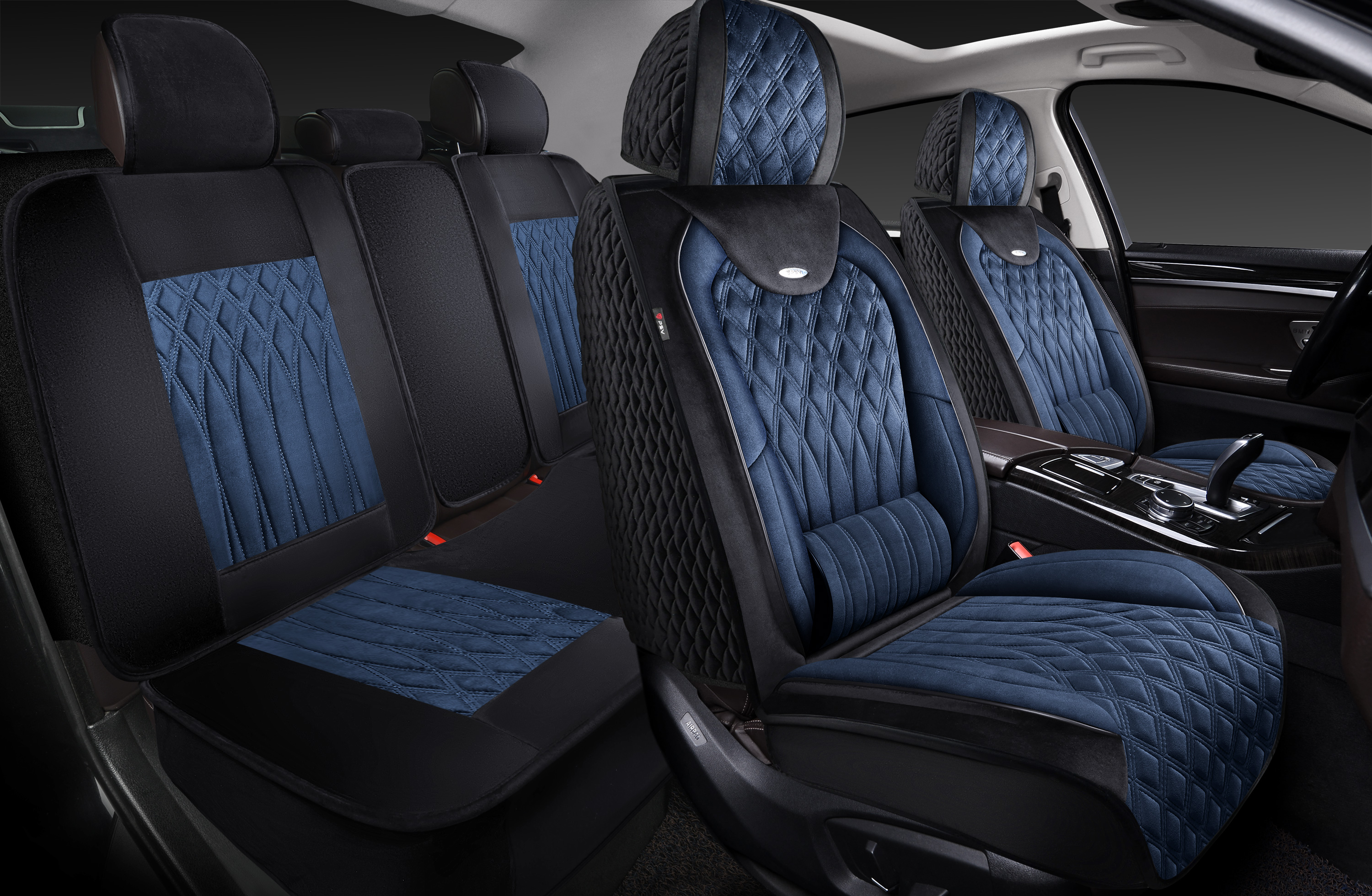 Накидки 5D PSV Galant Velur (Черно-Синий/Отстрочка Синяя), комплект на весь салон, велюр