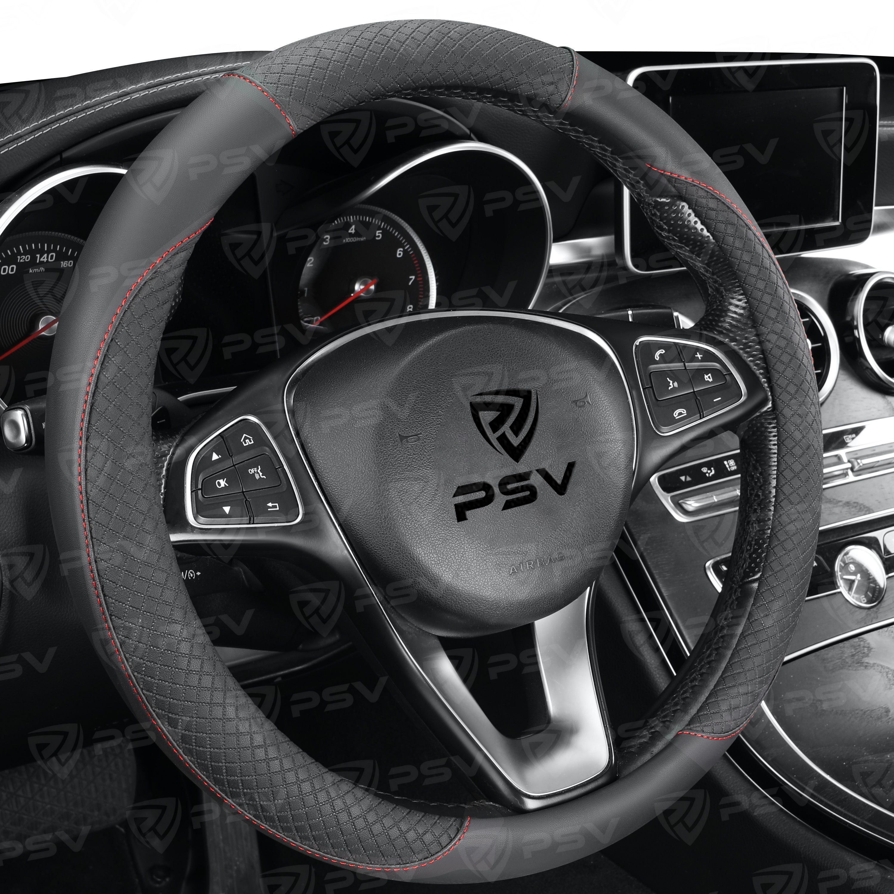 Оплетка на руль PSV GREAT (Черный/Отстрочка красная) M, экокожа