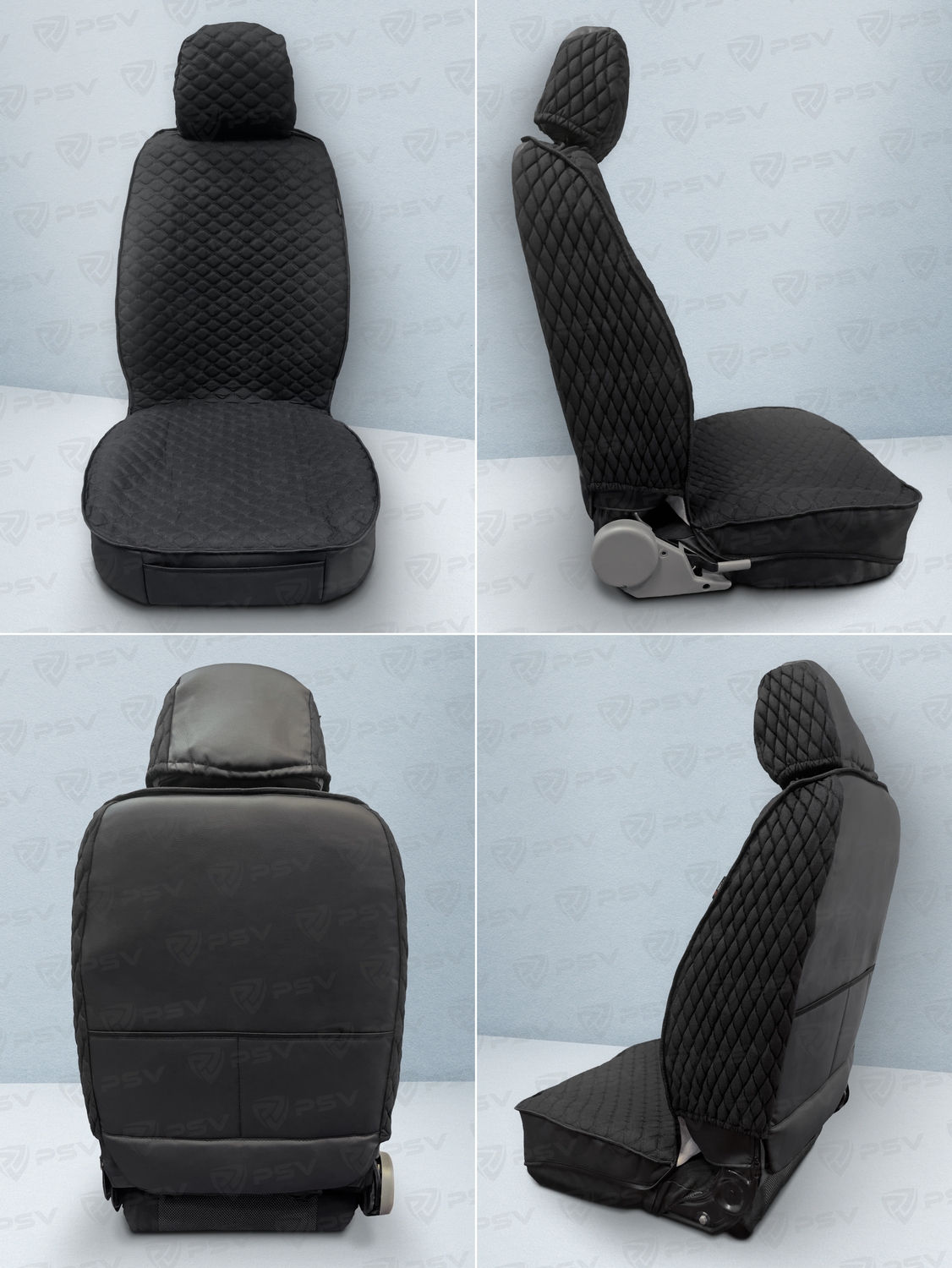 Накидки 5D PSV Len ECO Next (Черный/Отстрочка черная), комплект на весь салон, лен, ромб Тройка