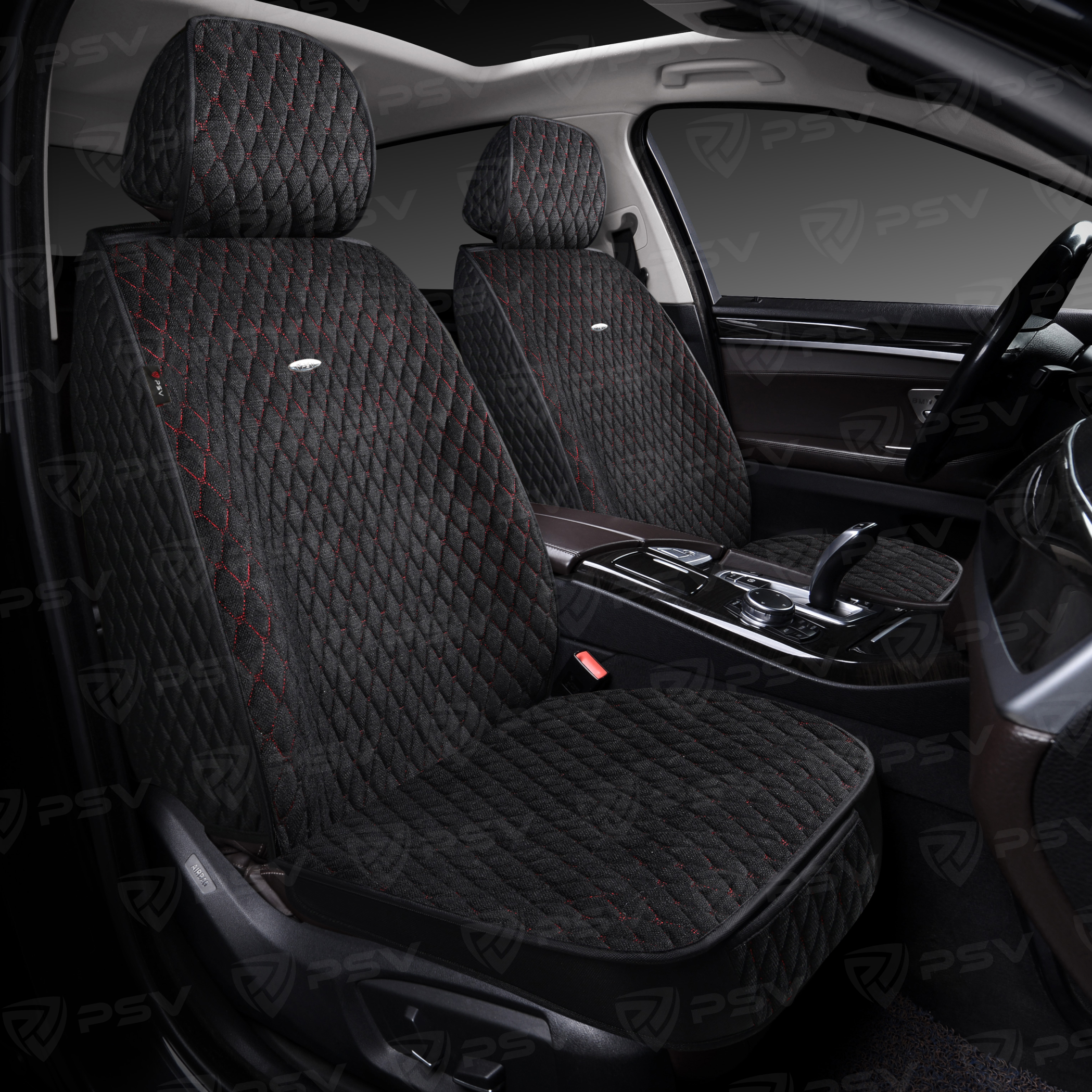 Накидки 5D PSV Velvet 2 FRONT (Черный/Отстрочка красная), на передние сиденья, вельвет
