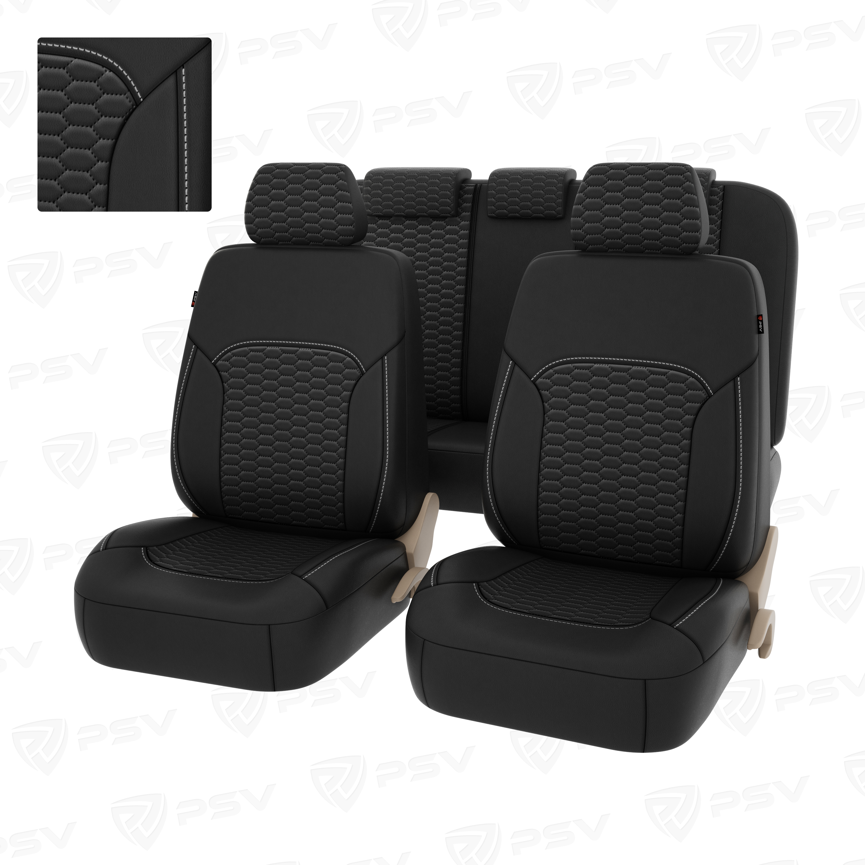 Чехлы PSV Forester Next (Черный/отстрочка белая), терморомб "Сота" + экокожа