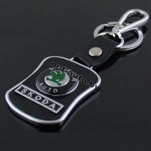 Брелок автомобильный кожаный + металл SKODA