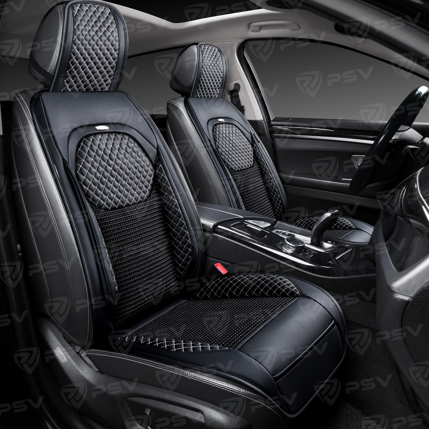 Накидки PSV Vostok FRONT (Черный/Отстрочка белая), на переднее сиденье (1 шт.)