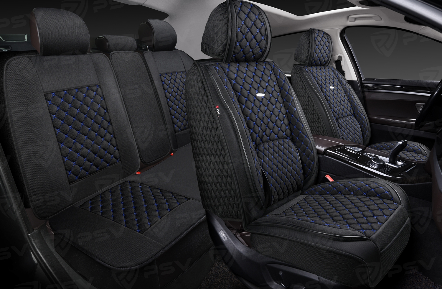 Накидки 5D PSV Favorit Len BACK (Черный/Отстрочка Черная),  на задний ряд, лен