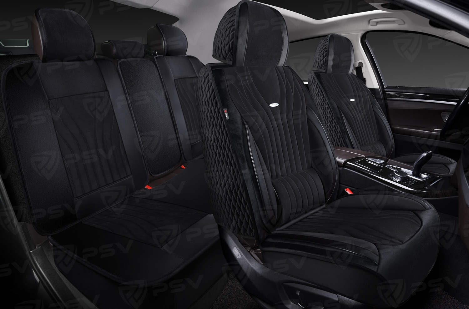 Накидки 5D PSV Angel Velur (Черный/Кант Черный), комплект на весь салон, велюр (ХИТ ПРОДАЖ)