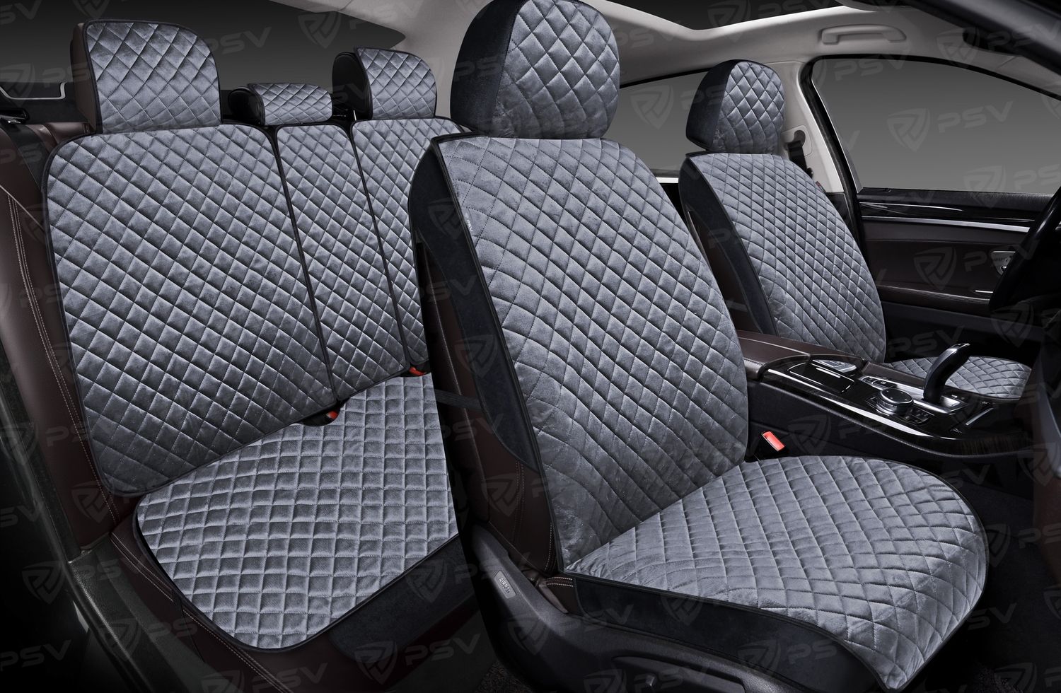 Накидки 3D PSV Kvadrat Next (Черно-Серый), комплект на весь салон, велюр