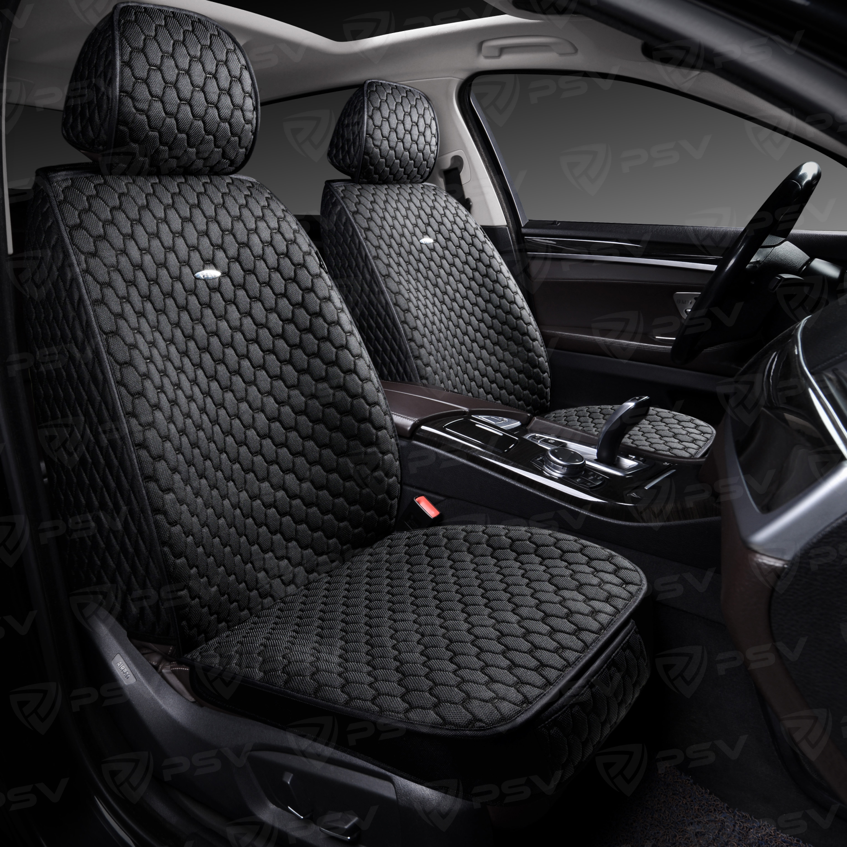 Накидки 5D PSV Drap 2 FRONT (Черный/Отстрочка Черная), на передние сиденья, драп