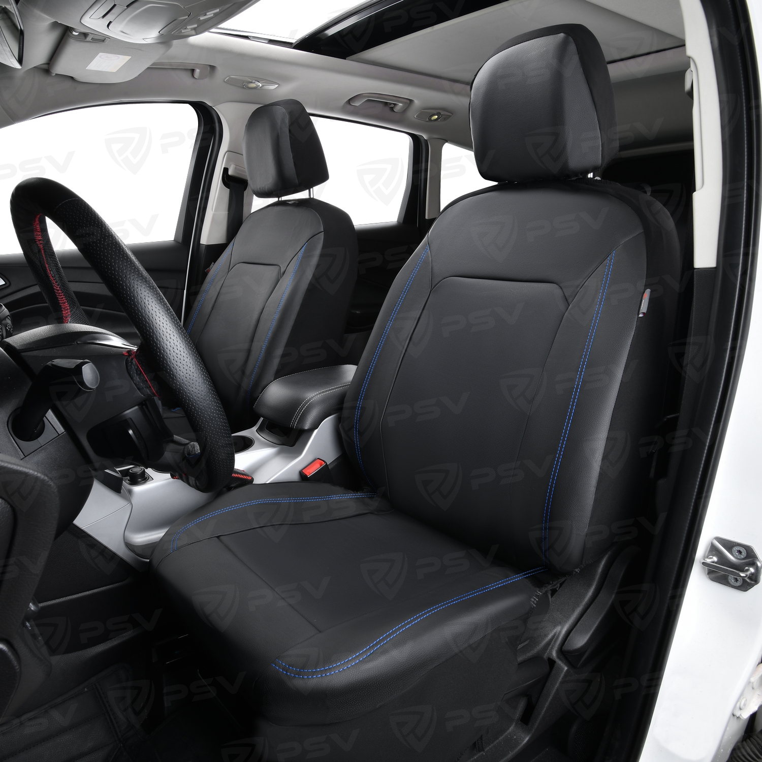 Чехлы GTL Fort (Черный/отстрочка синяя), экокожа, вакуумная упаковка