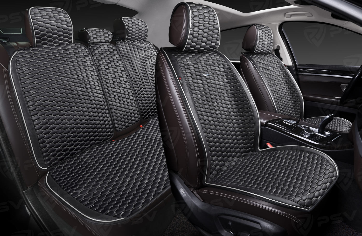 Накидки PSV Hornet PRO Skin (Черный/Кант Белый), комплект на весь салон, мокрая кожа