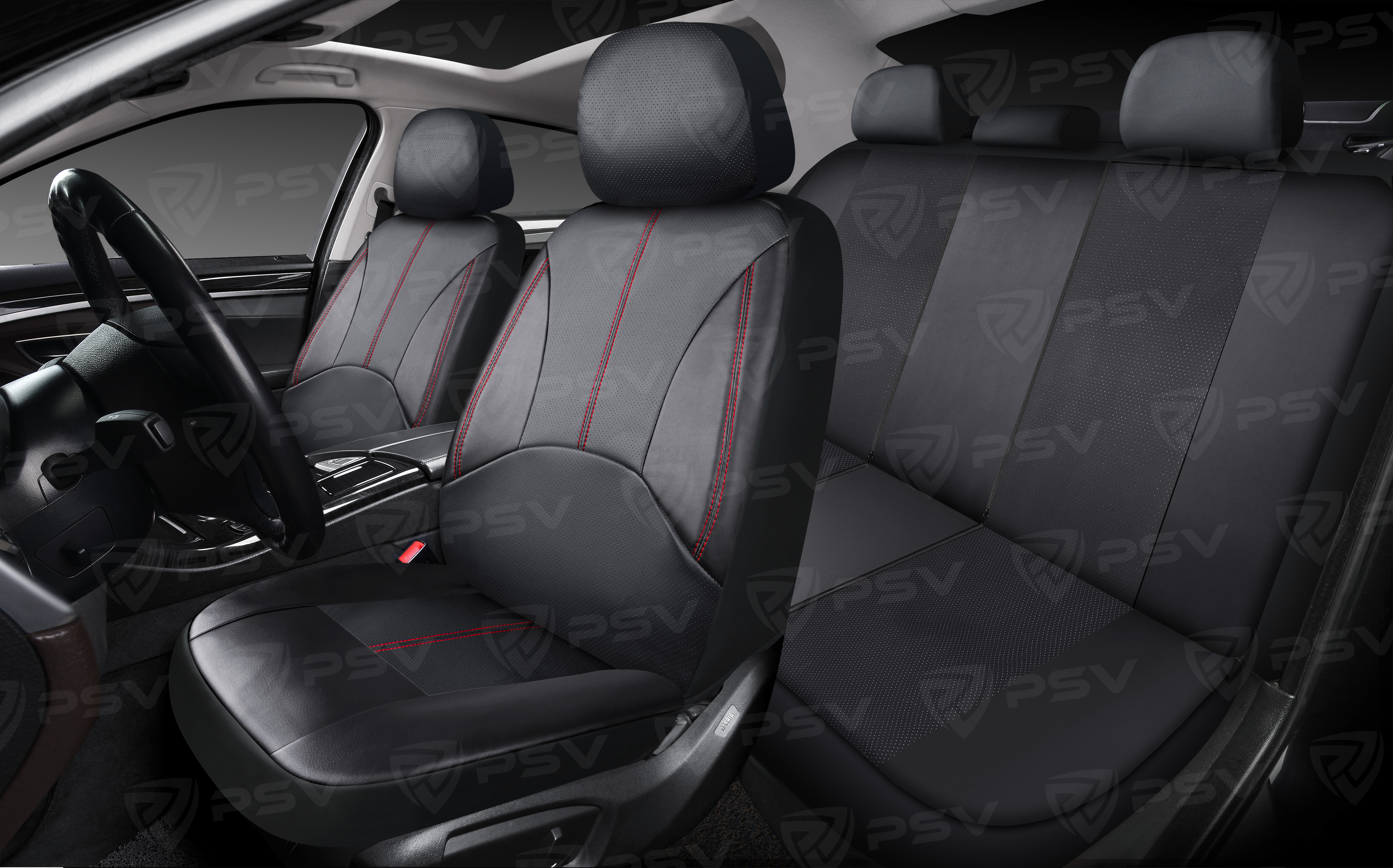 Чехлы PSV Imperial Next (Черный/отстрочка красная), экокожа