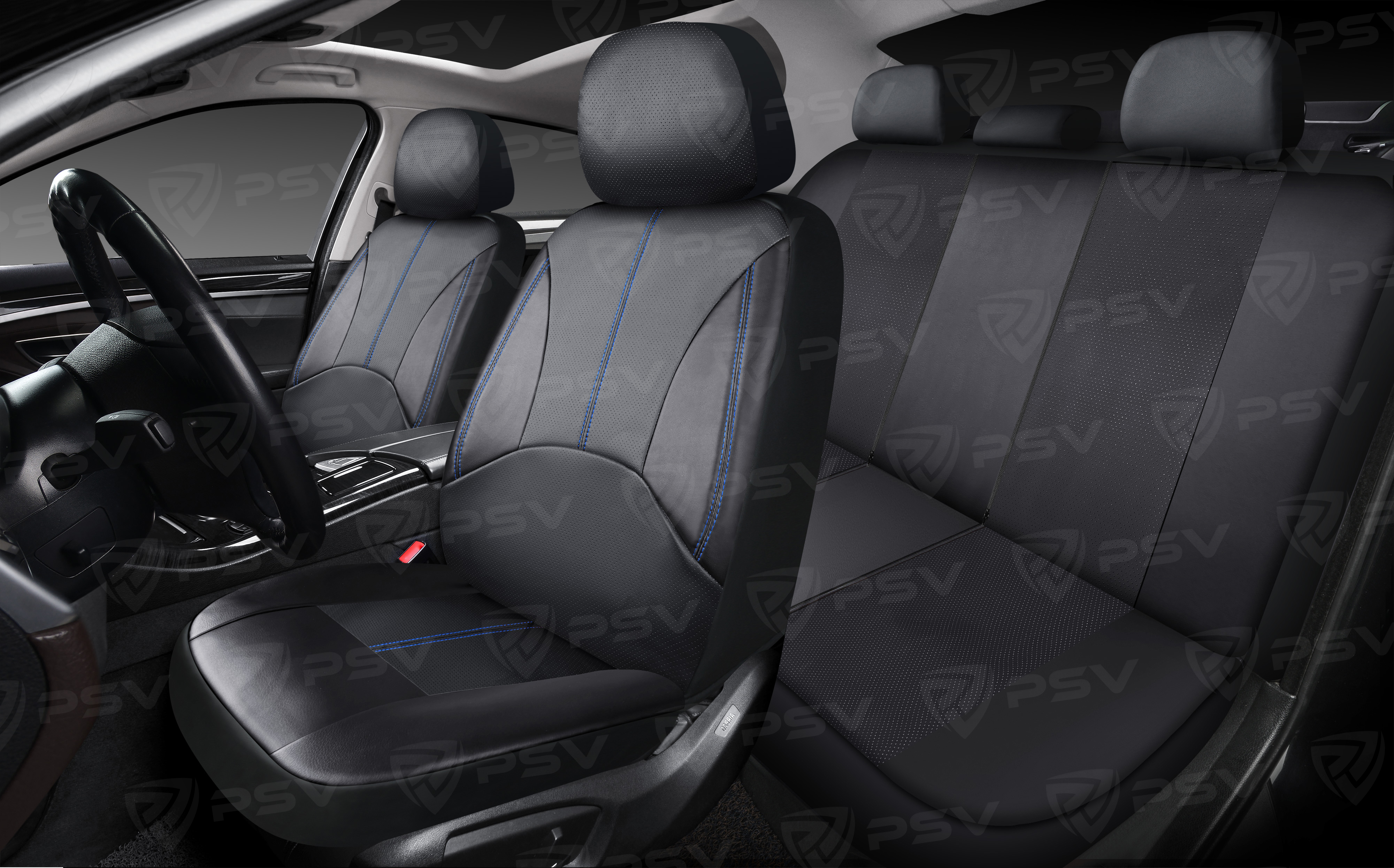 Чехлы PSV Imperial Next (Черный/отстрочка синяя), экокожа