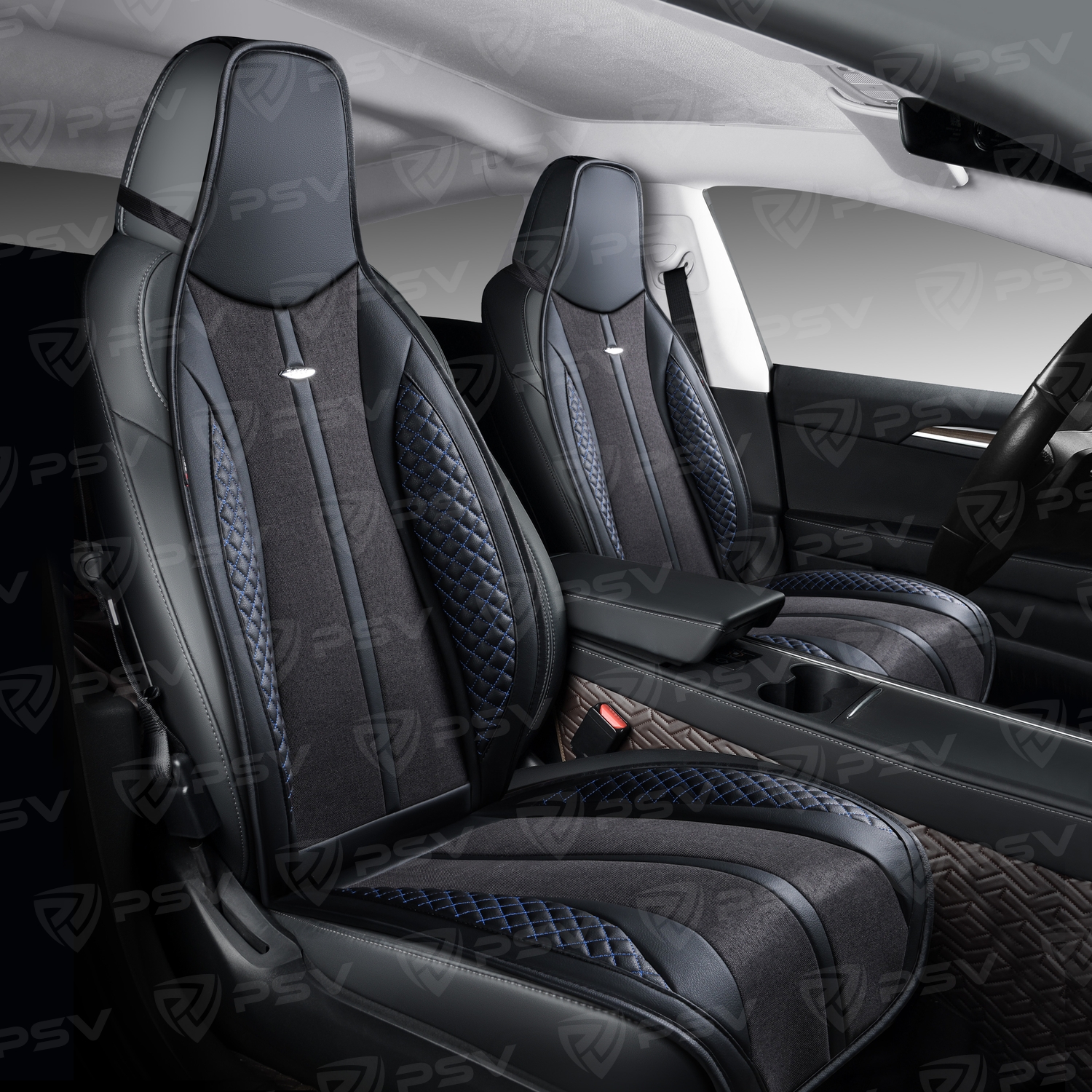 Накидки PSV Siluet FRONT (Черный/Отстрочка синяя), на переднее сиденье (1 шт.)