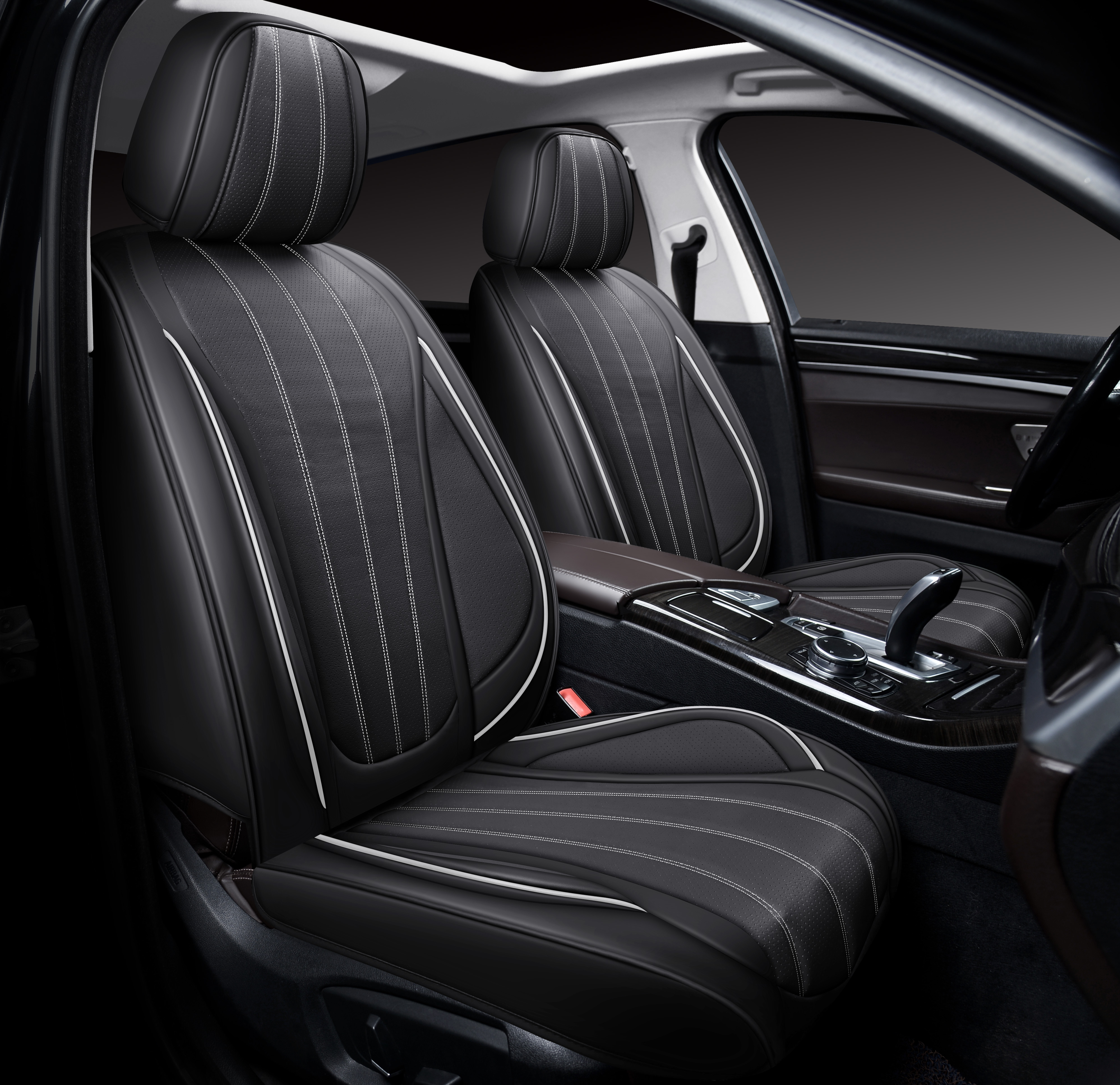 Накидки 5D PSV Kapital 2 FRONT (Черный/Кант белый), на передние сиденья, экокожа