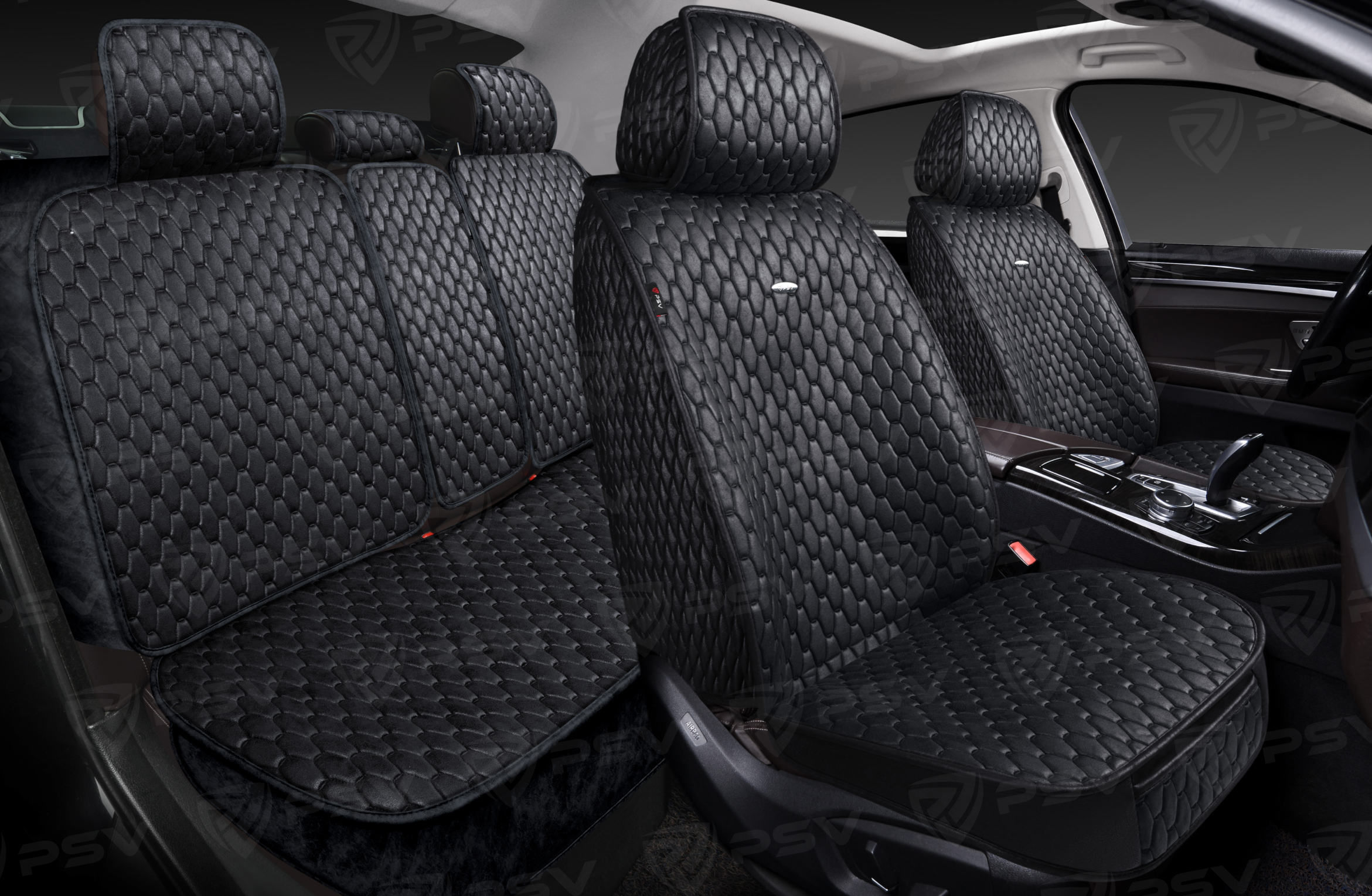 Накидки 5D PSV Skin (Черный/Отстрочка Черная), комплект на весь салон, мокрая кожа