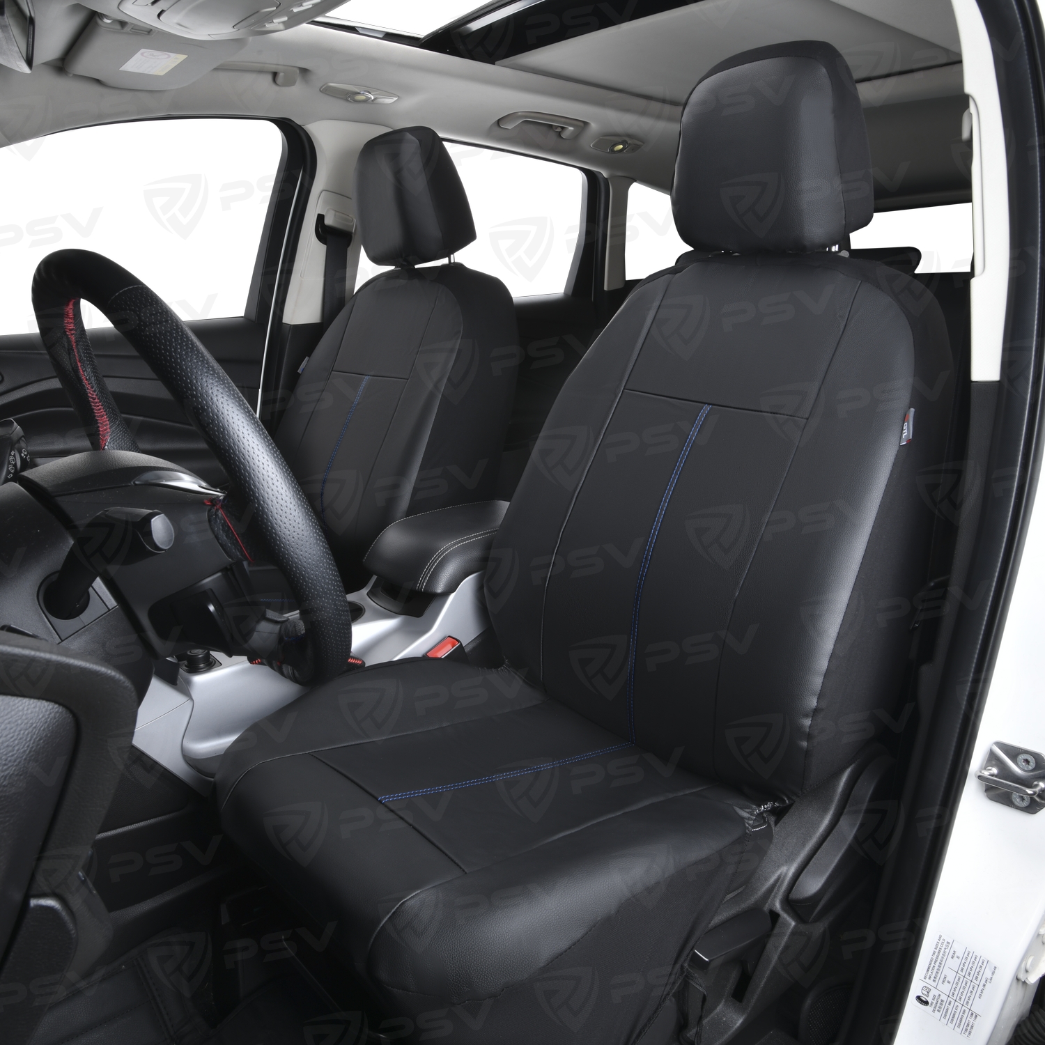 Чехлы GTL Aviator (Черный/отстрочка синяя), экокожа, вакуумная упаковка