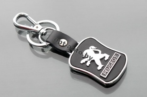 Брелок автомобильный кожаный + металл PEUGEOT