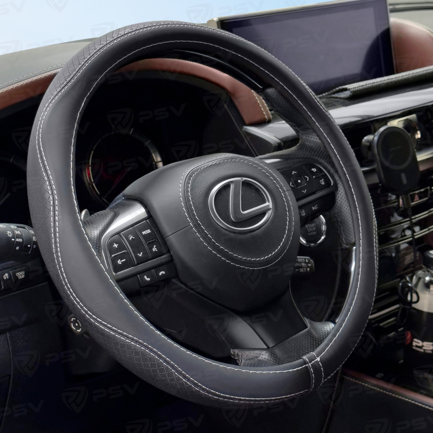 Оплетка на руль  PSV RUBBER Fiber (Черный/Отстрочка белая) М, экокожа