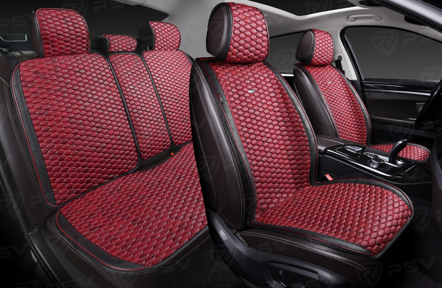 Накидки PSV Hornet PRO Skin (Черно-Красный), комплект на весь салон, мокрая кожа