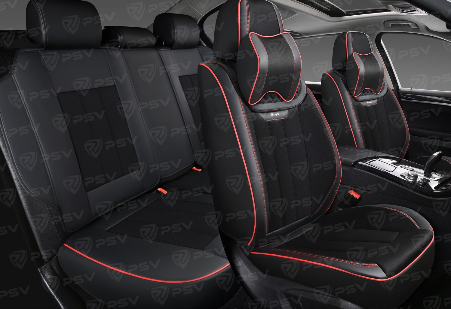Накидки 5D PSV Continental (Черный/Отстрочка красная), комплект на весь салон
