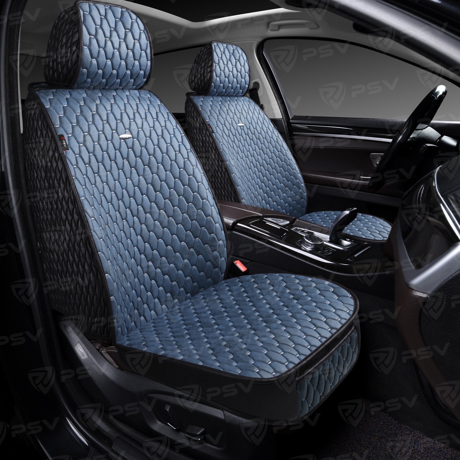 Накидки 5D PSV Skin 2 FRONT (Черно-Синий), на передние сиденья, мокрая кожа