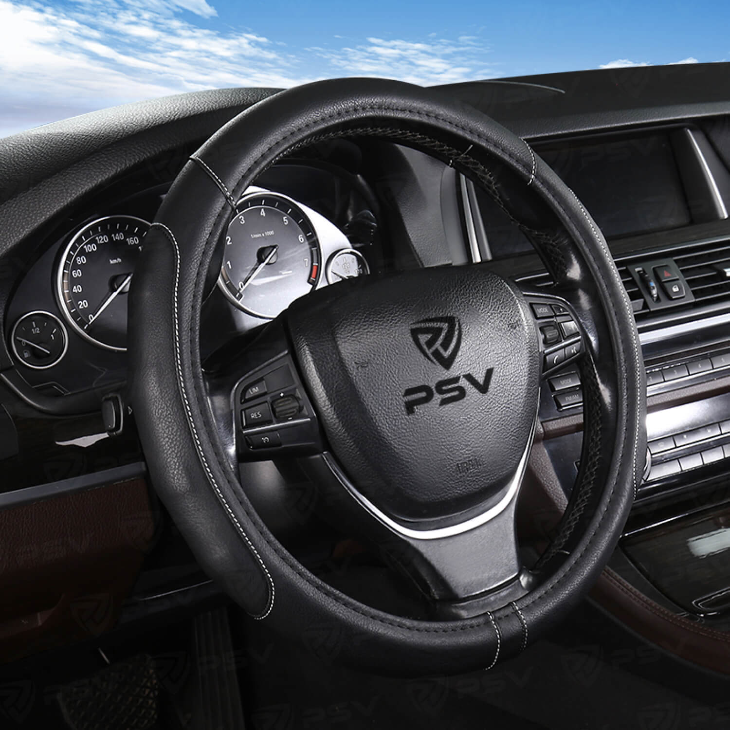 Оплетка на руль PSV AREOLA (Черный/Отстрочка белая) M,экокожа (ХИТ ПРОДАЖ)