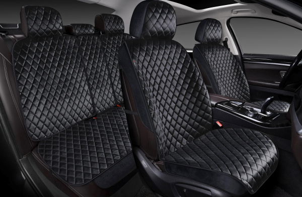 Накидки 3D PSV Romb Next (Черный), комплект на весь салон, велюр