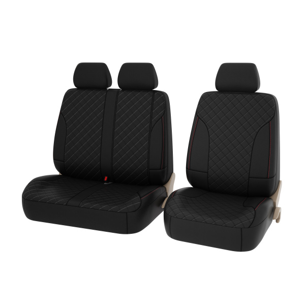 Чехлы PSV King Next TRANSIT (Черный/отстрочка красная), терморомб + экокожа