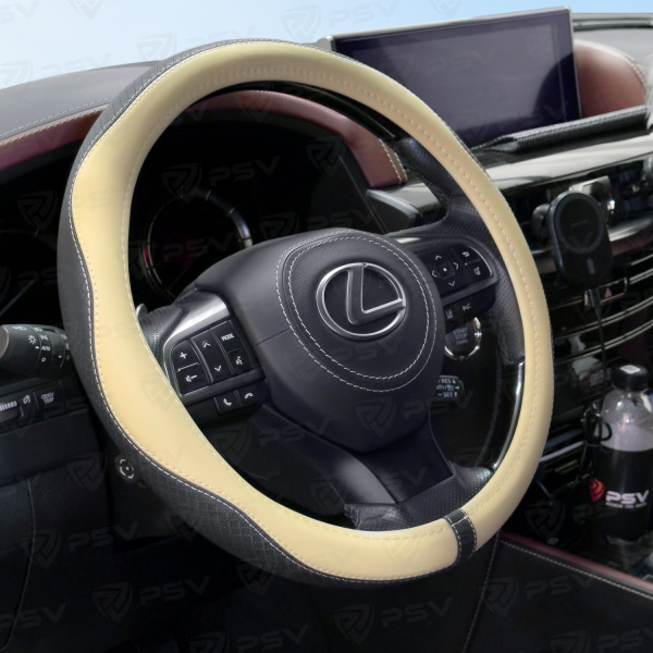 Оплетка на руль  PSV RUBBER Fiber (Черно-Бежевый) М, экокожа